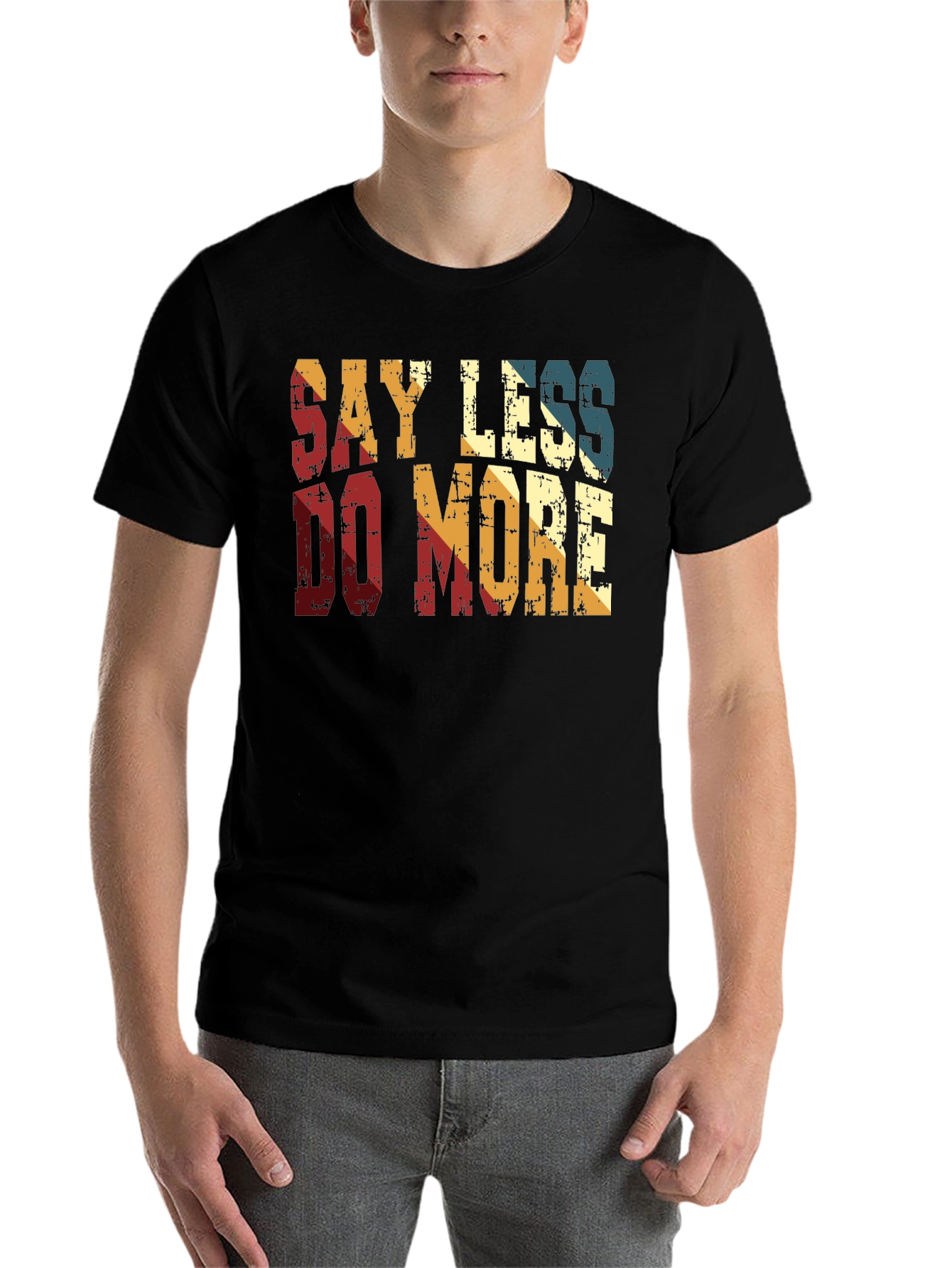 Black Say Less Do More Retro Style T-Shirt view 7
