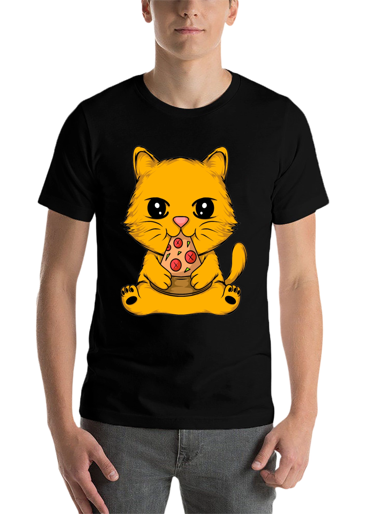 Black Cat Eating Pizza Graphic Tee view 7
