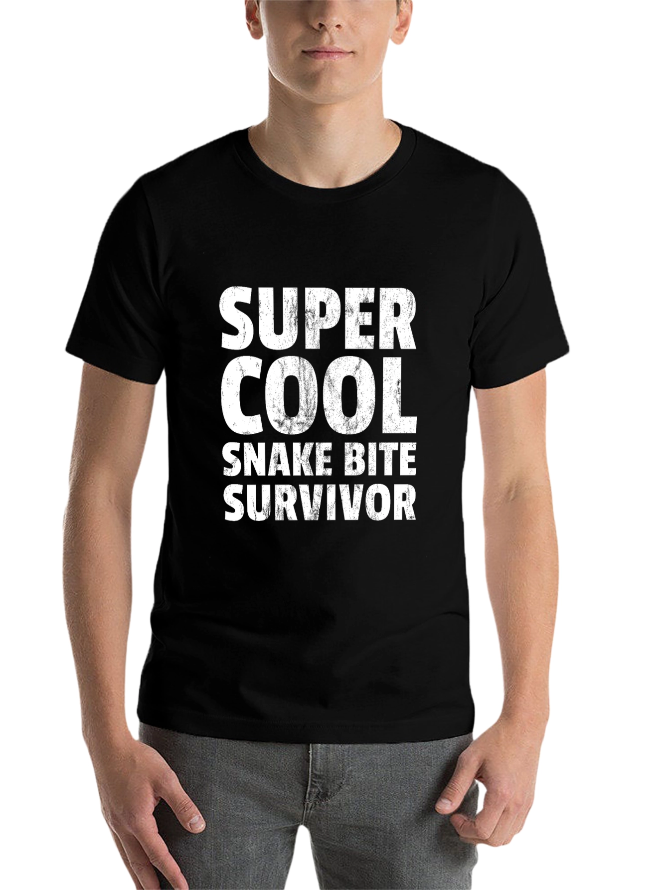 Black Super Cool Snake Bite Survivor Black T-Shirt view 7