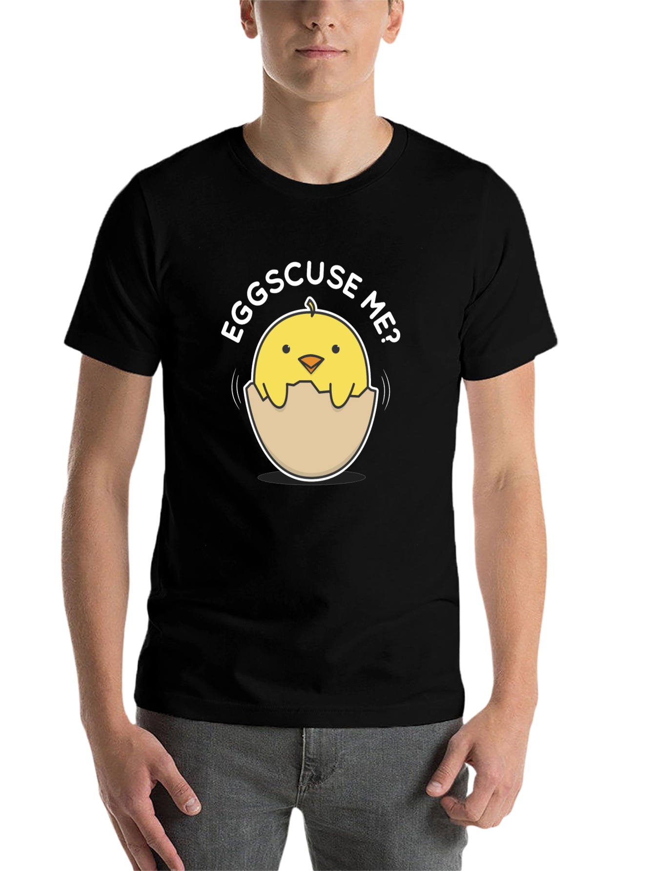 Black Funny Eggscuse Me Chick T-Shirt view 7
