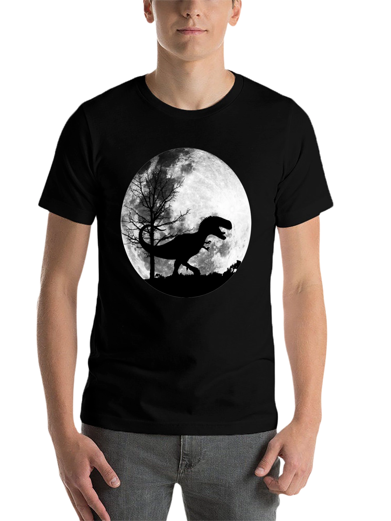 Black Dinosaur Moon Graphic T-Shirt view 7