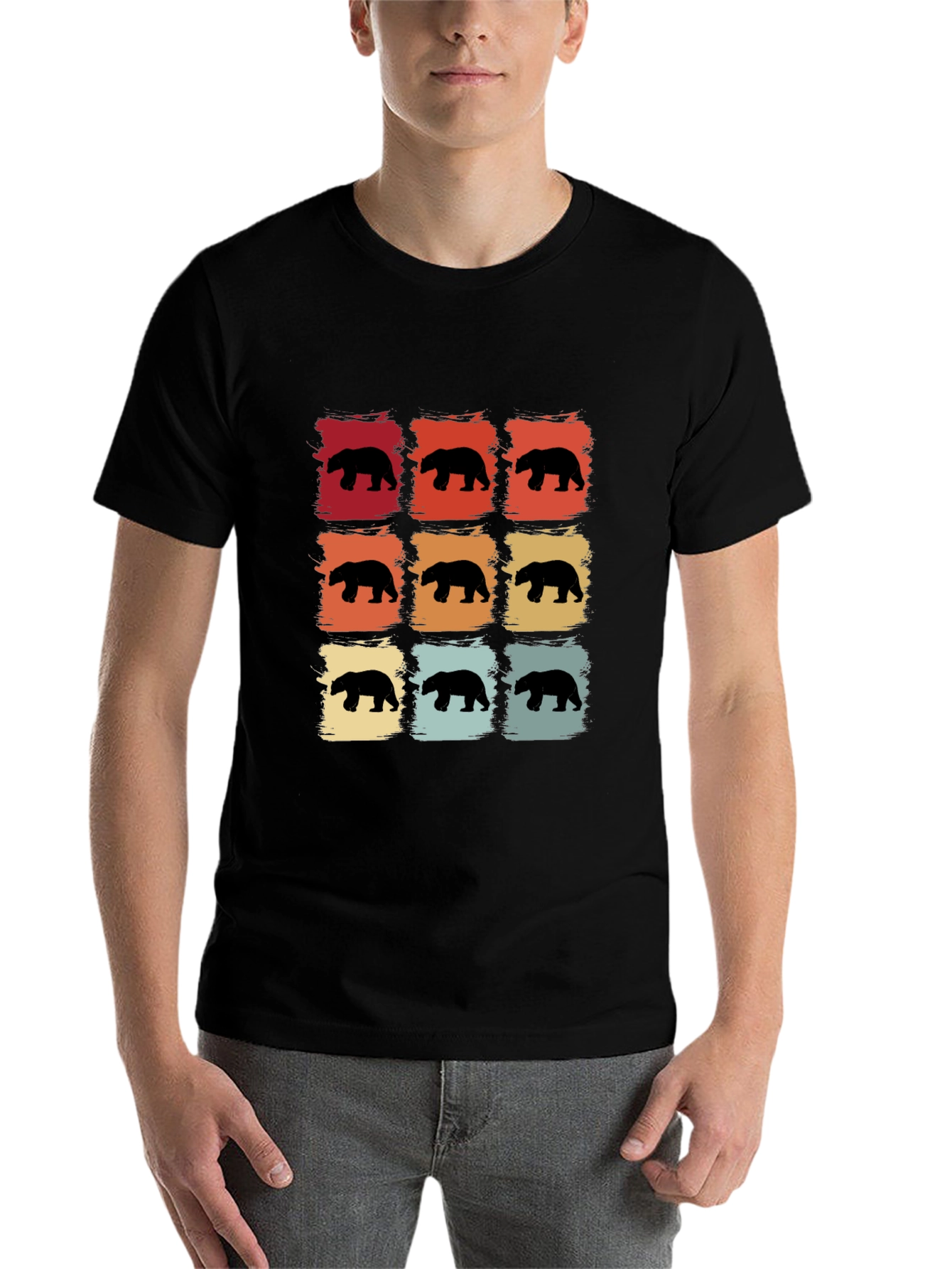 Black Retro Bear Silhouette Graphic T-Shirt view 7