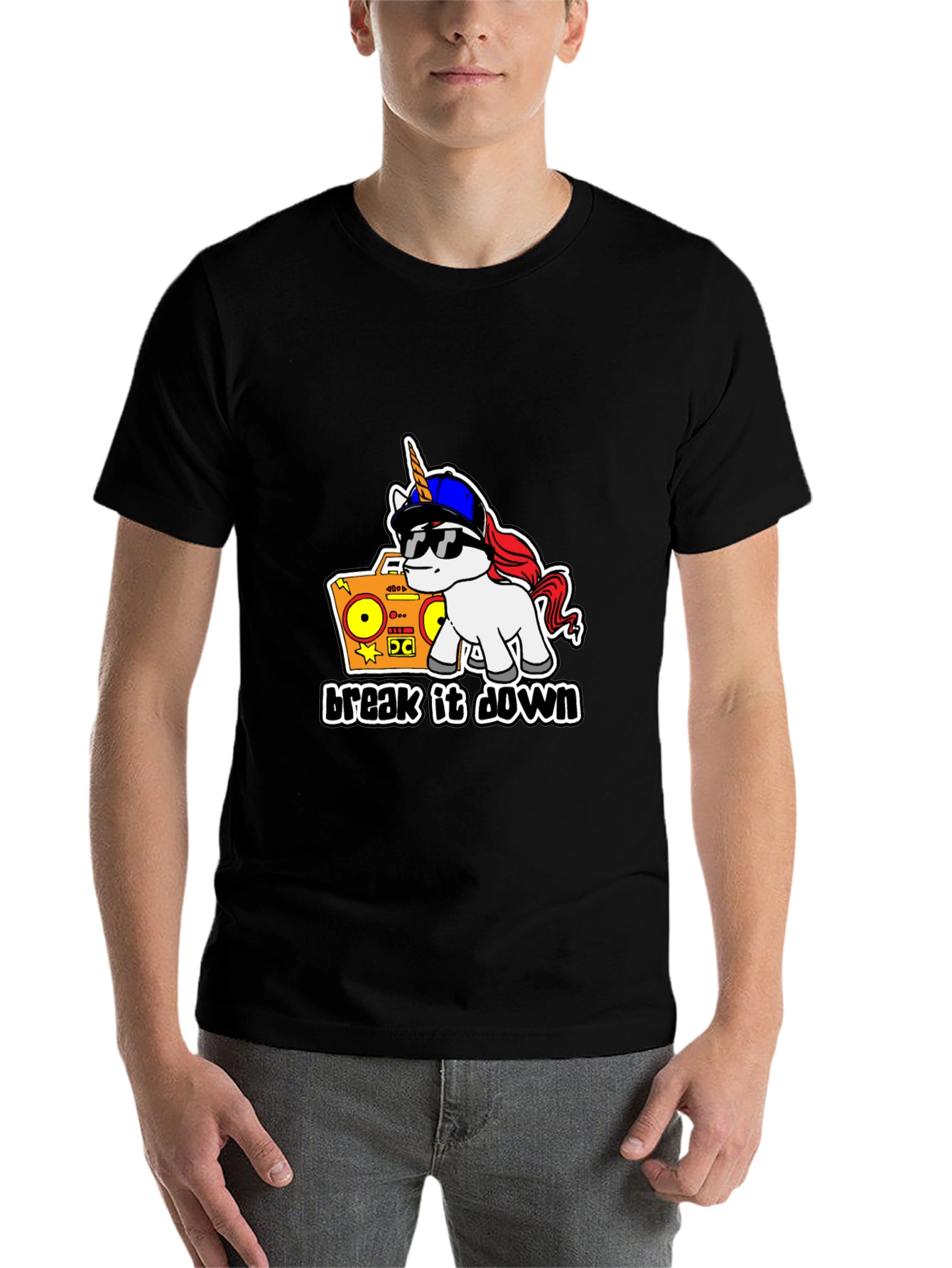 Black Unicorn Boombox Graphic T-Shirt - Cool Design view 7