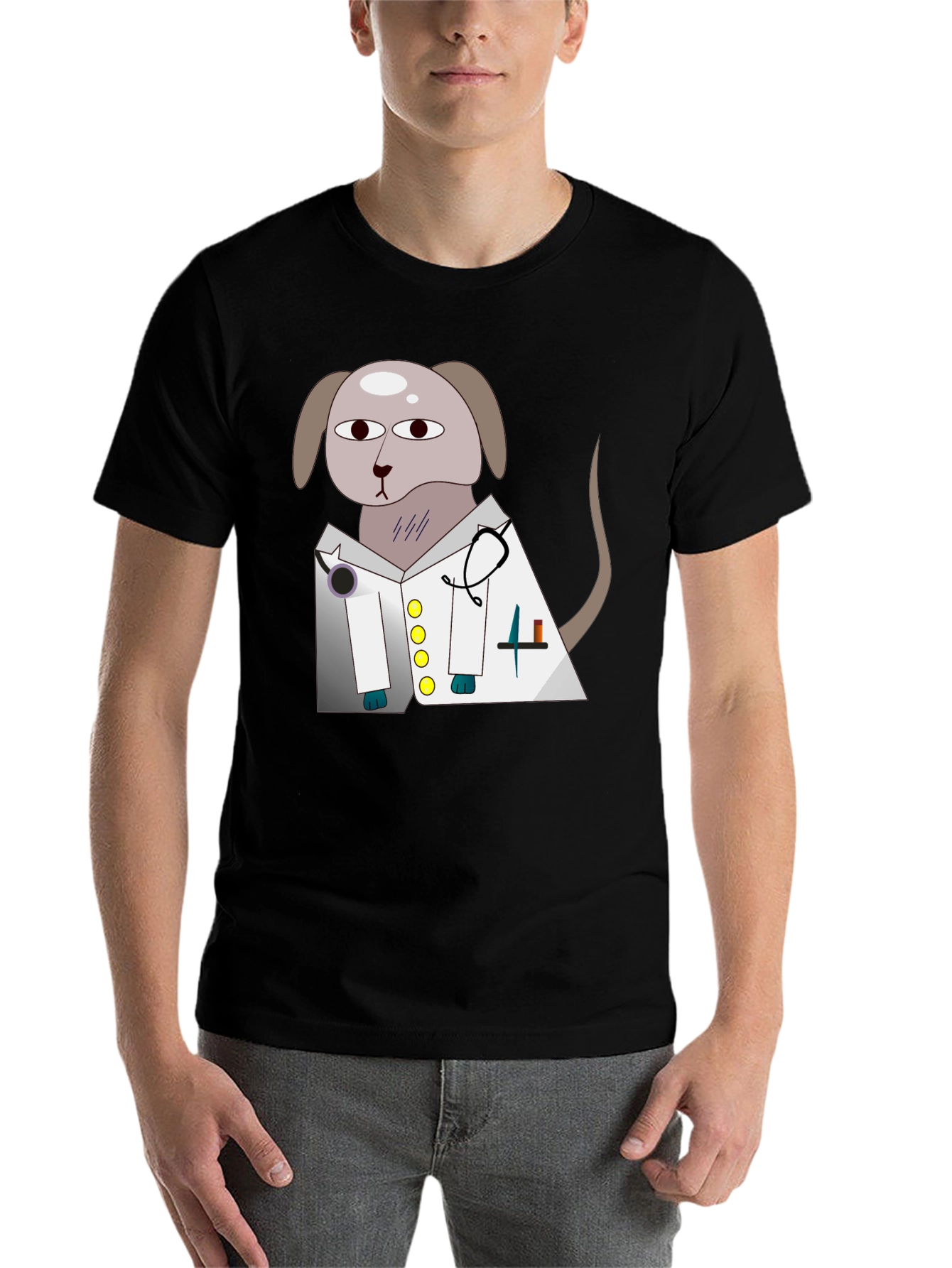 Black Vet Dog Cartoon Graphic T-Shirt - Black view 7