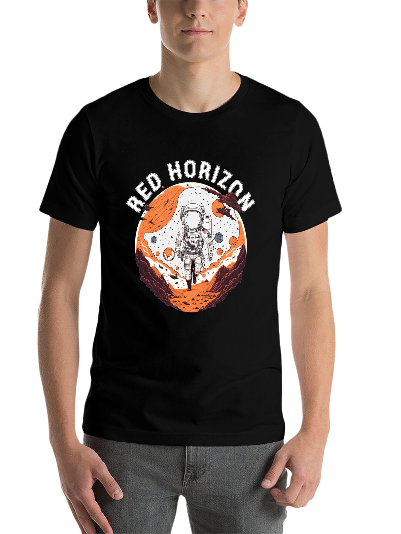 Black Red Horizon Astronaut Graphic Tee - Black view 7