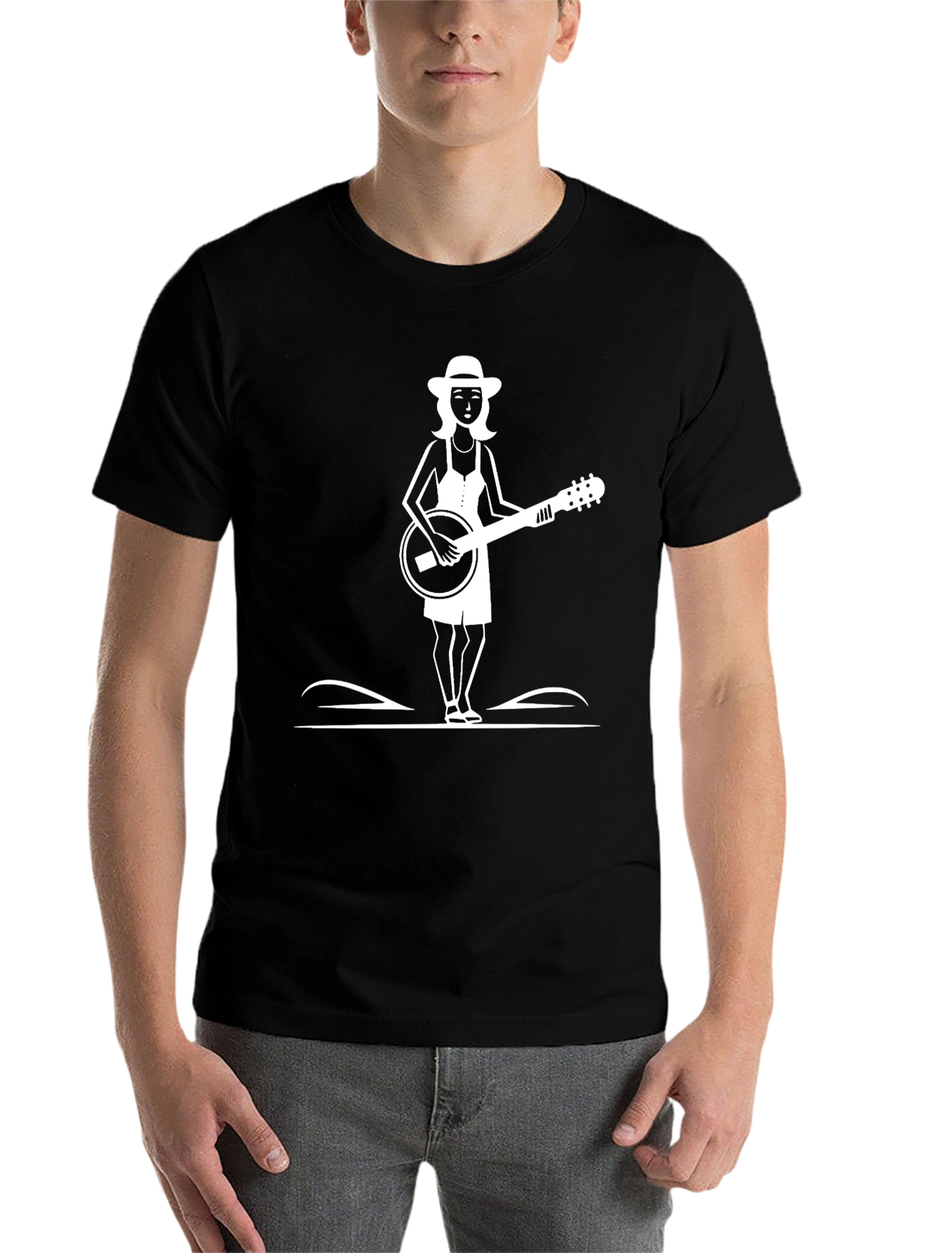 Black Banjo Woman Graphic Tee - Black Casual T-Shirt view 7