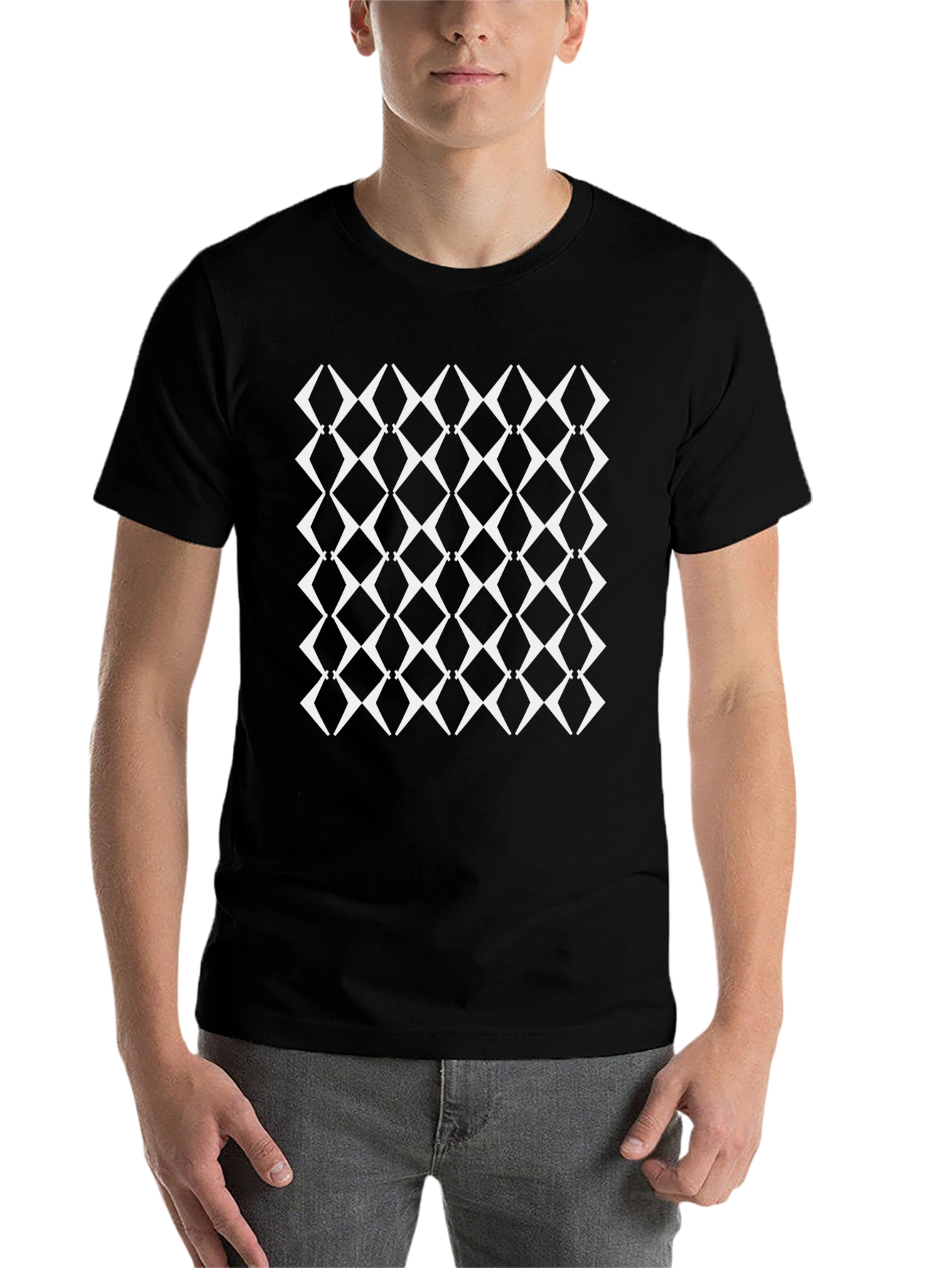 Black Geometric Diamond Pattern Black T-Shirt view 7