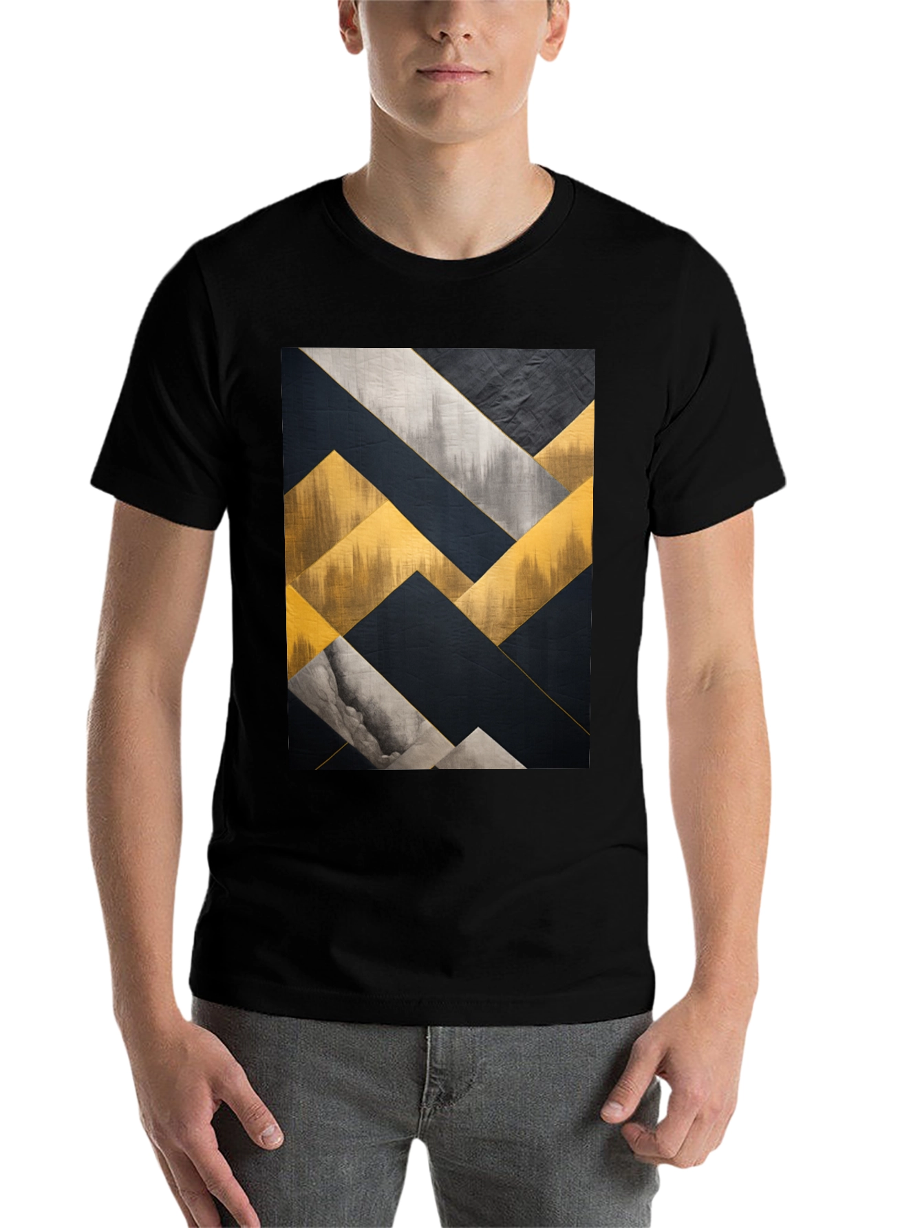 Black Abstract Geometric Art Men's Black T-Shirt view 7