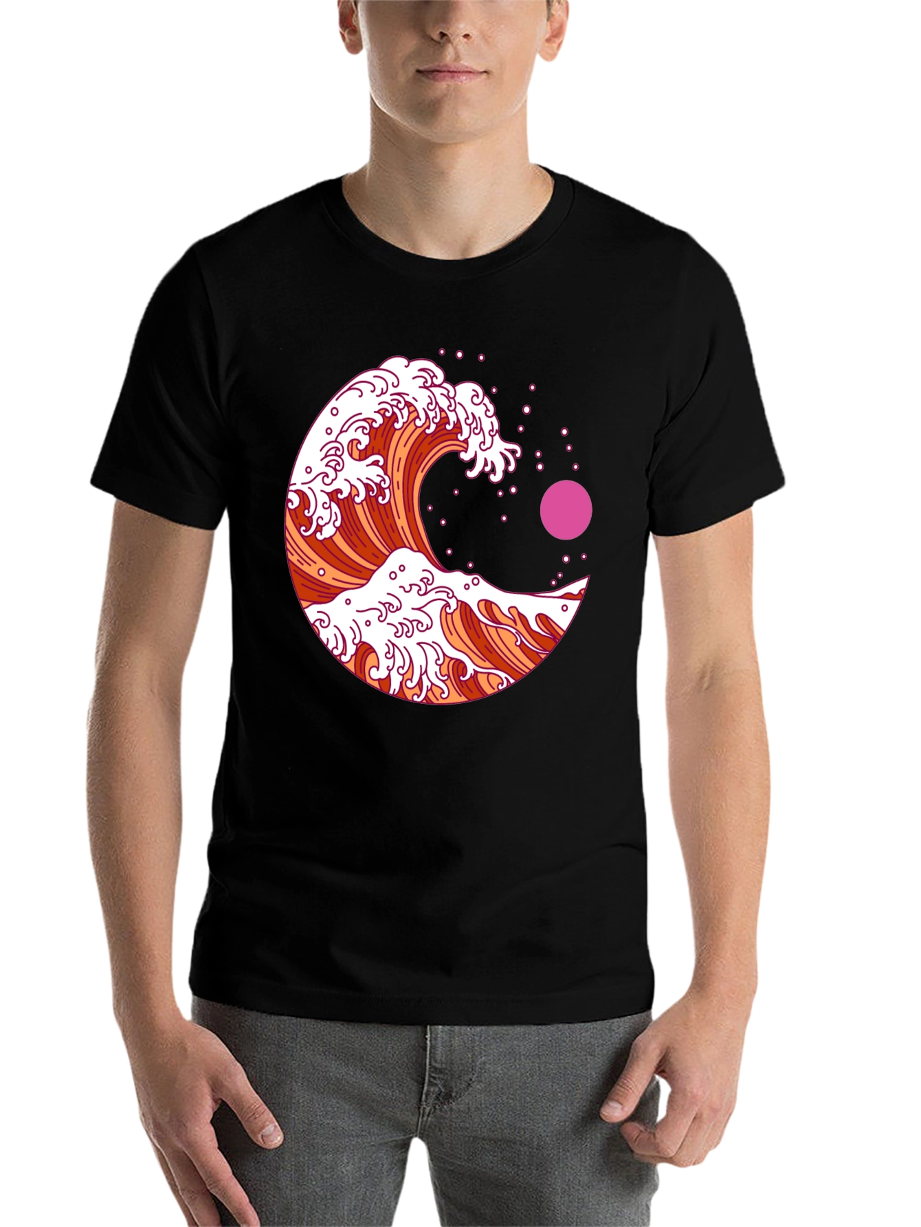 Black Great Wave Graphic Tee - Black view 7