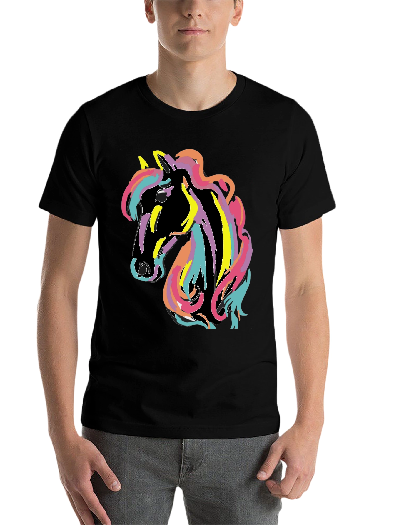 Black Rainbow Horse Graphic Tee - Men's Black T-Shirt view 7