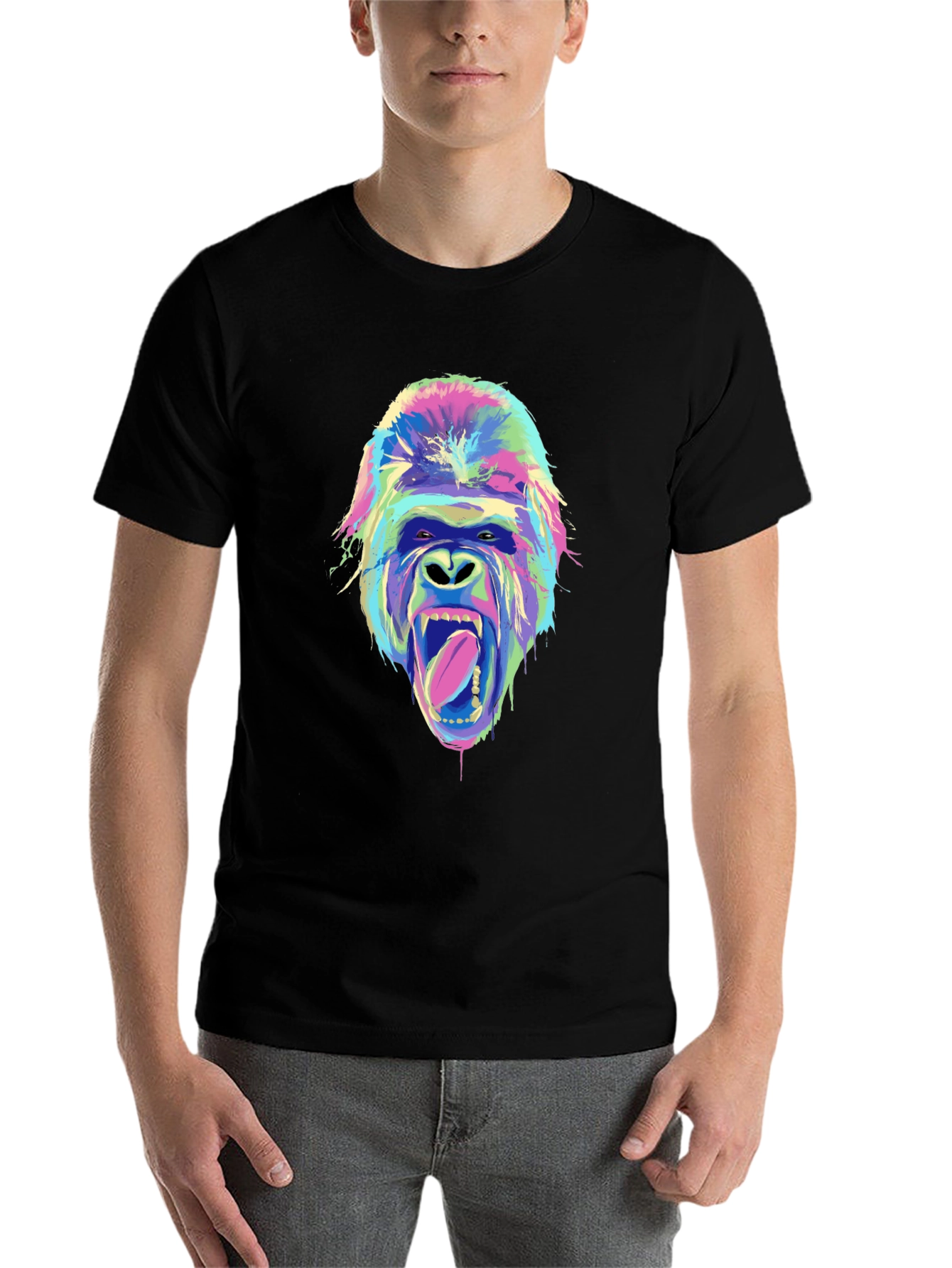 Black Vivid Gorilla Graphic Tee - Unique Streetwear Style view 7
