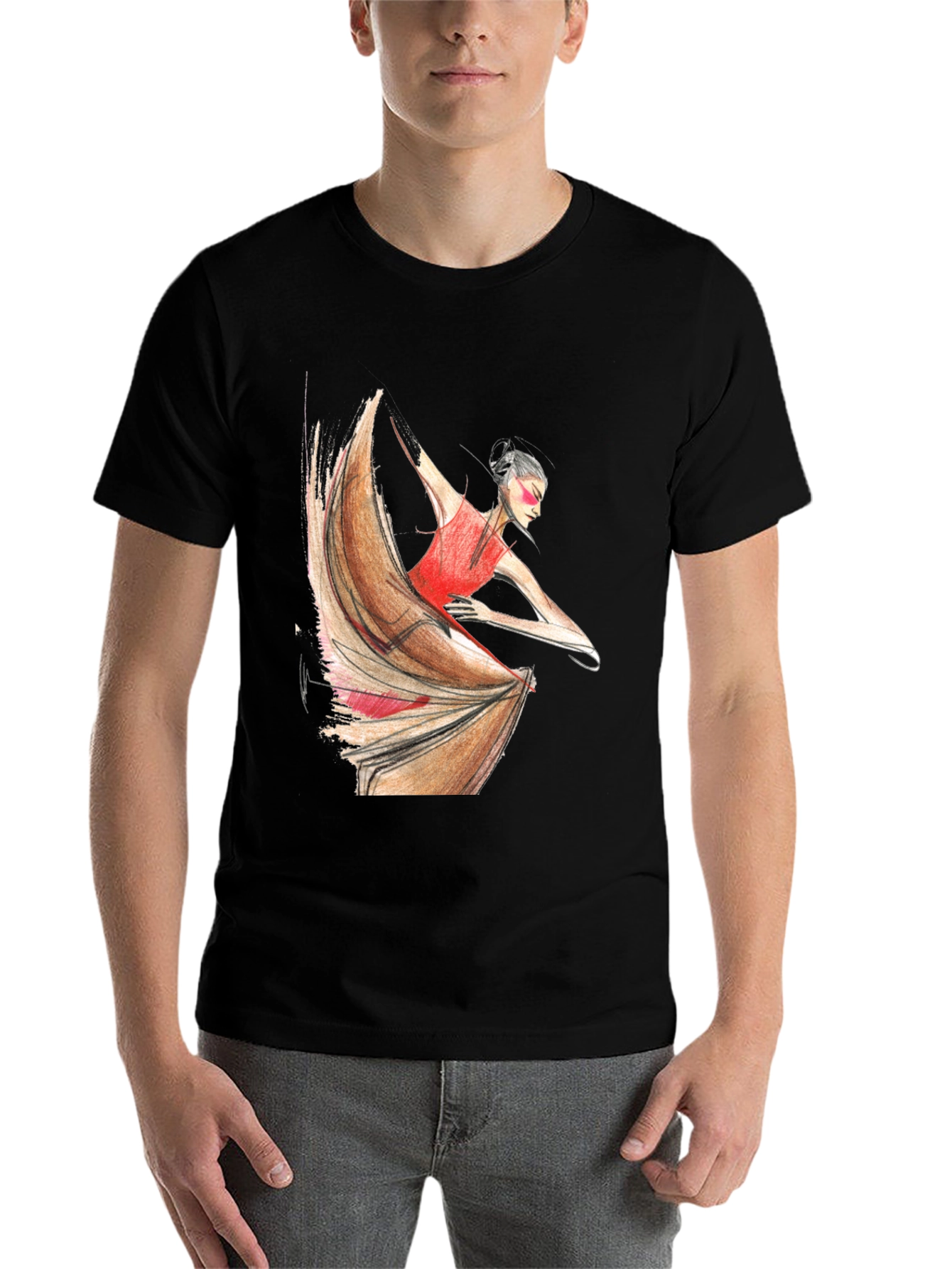 Black Flamenco Dancer Graphic Tee - Black Unisex T-Shirt view 7