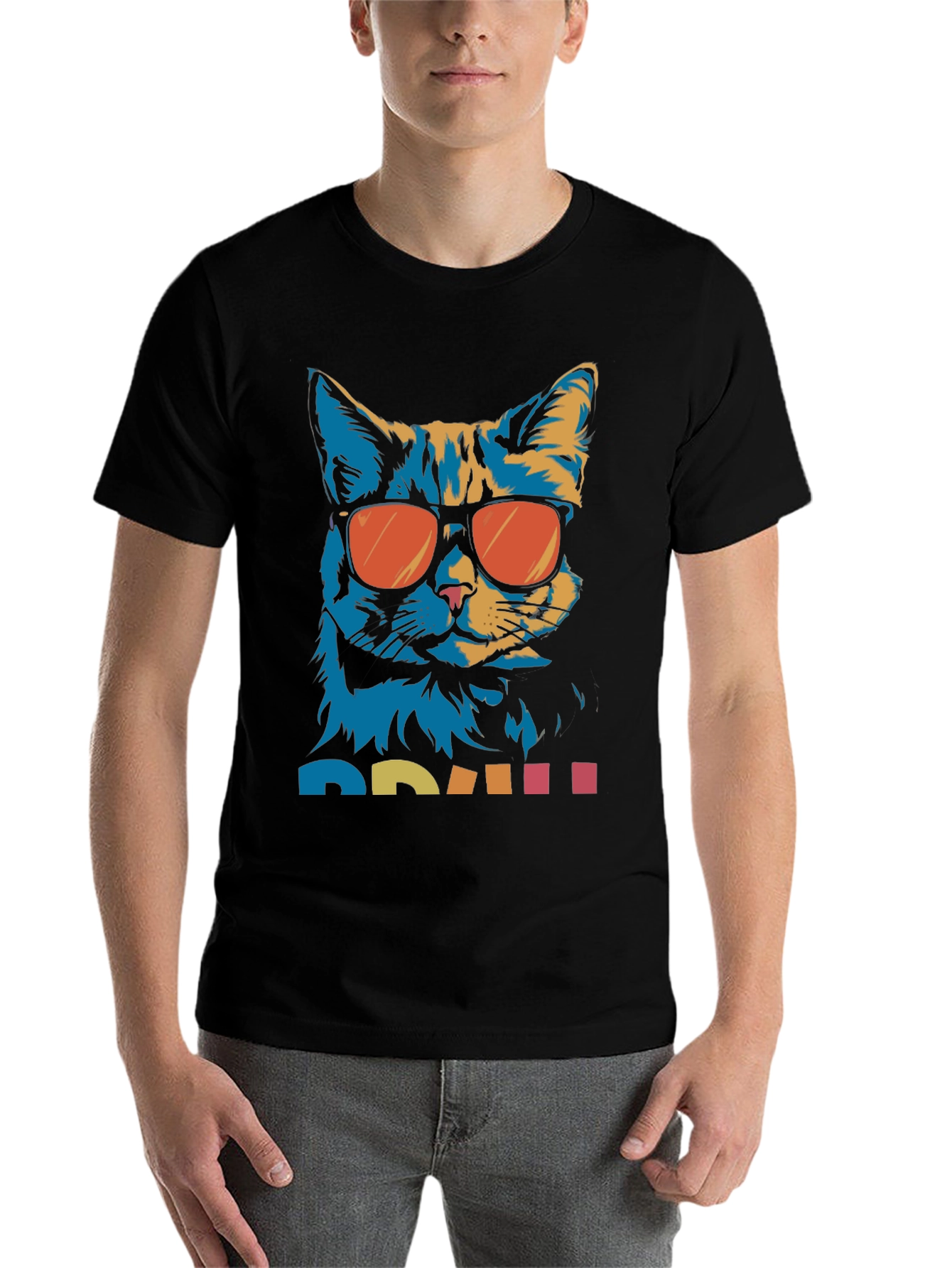 Black Cool Cat Graphic Tee - Retro Style view 7