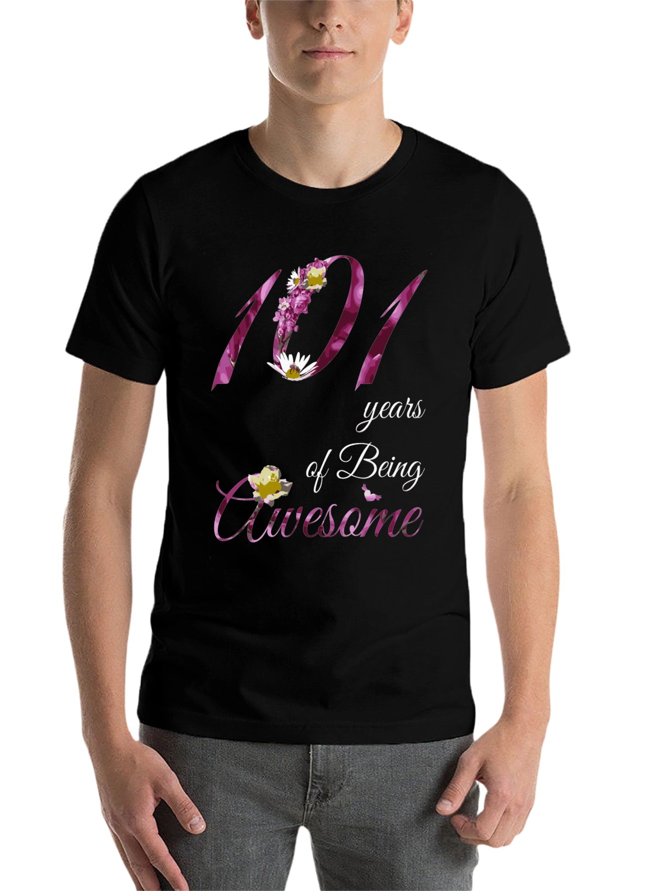 Black 101 Years Awesome Floral Print T-Shirt view 7