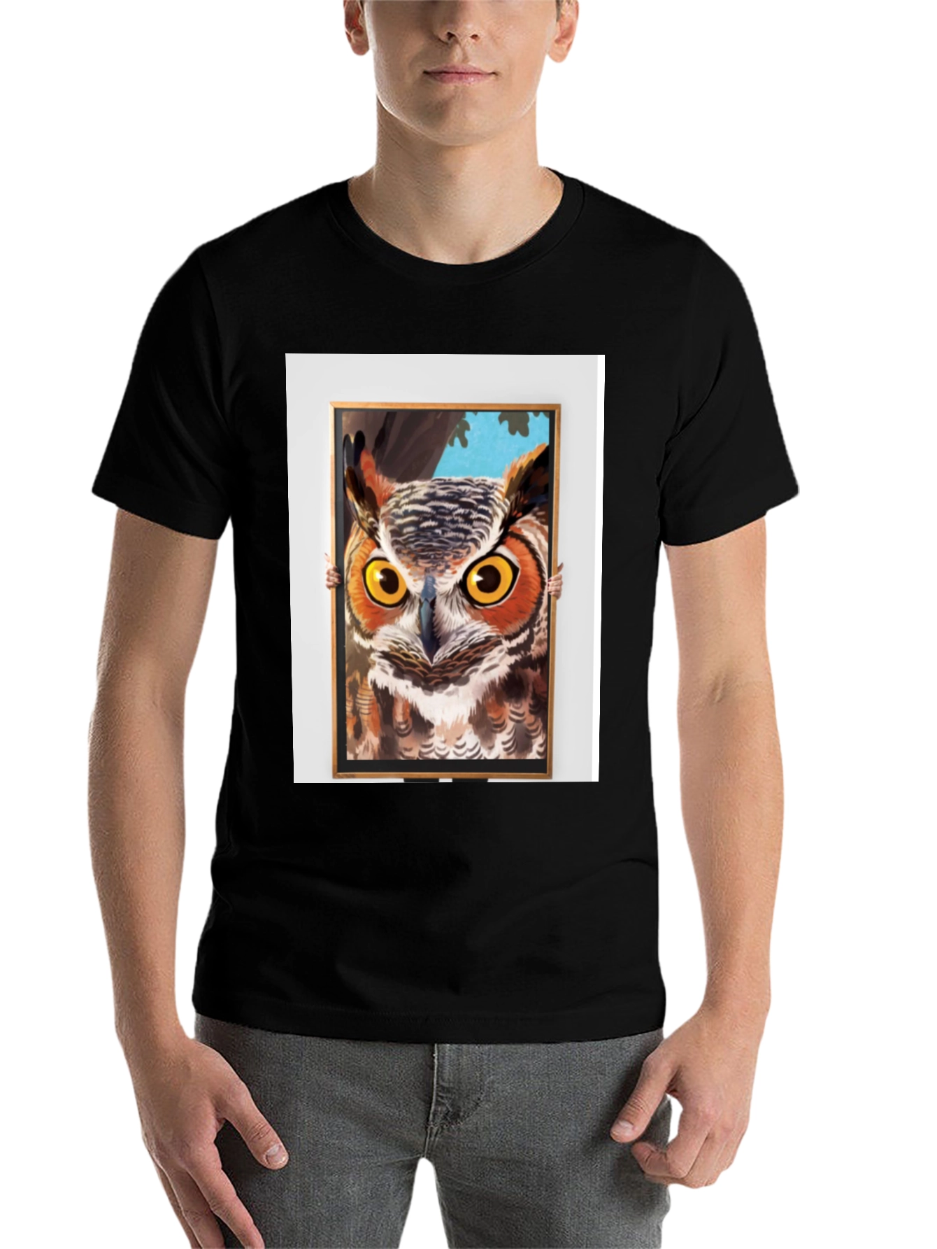Black Owl Framed Art Graphic T-Shirt view 7