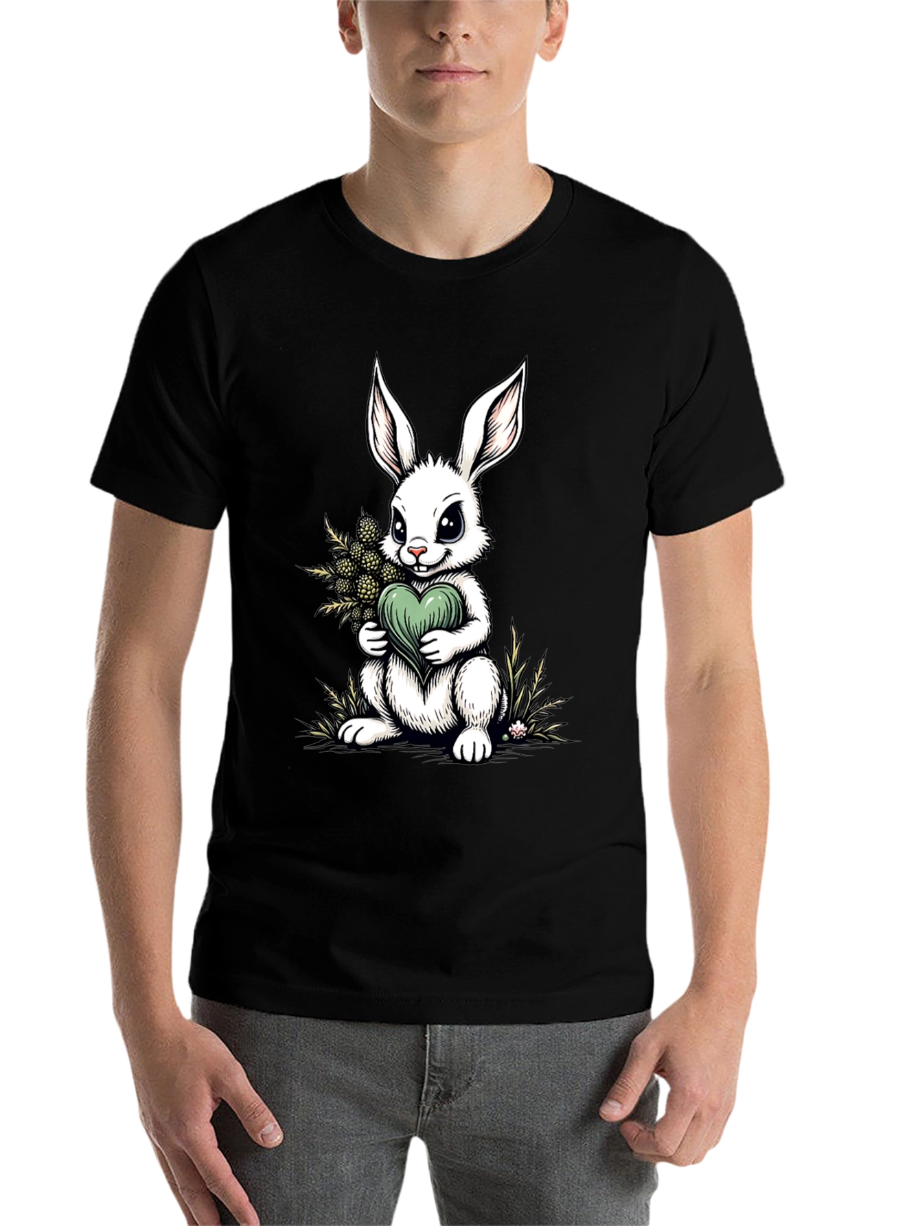 Black Bunny Heart Graphic Tee - Cute Rabbit Shirt view 7