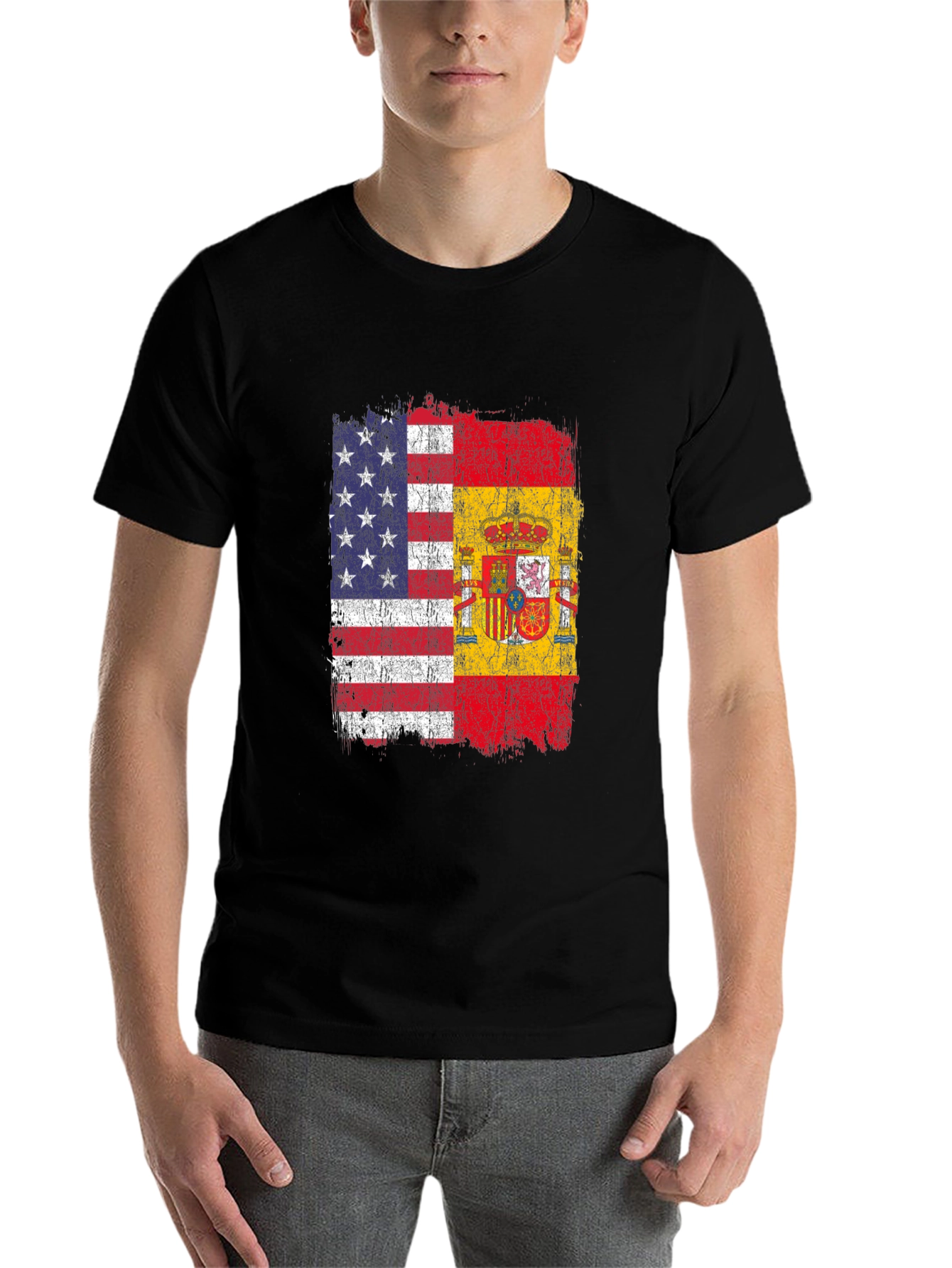 Black USA & Spain Flag T-Shirt - Dual Heritage Tee view 7