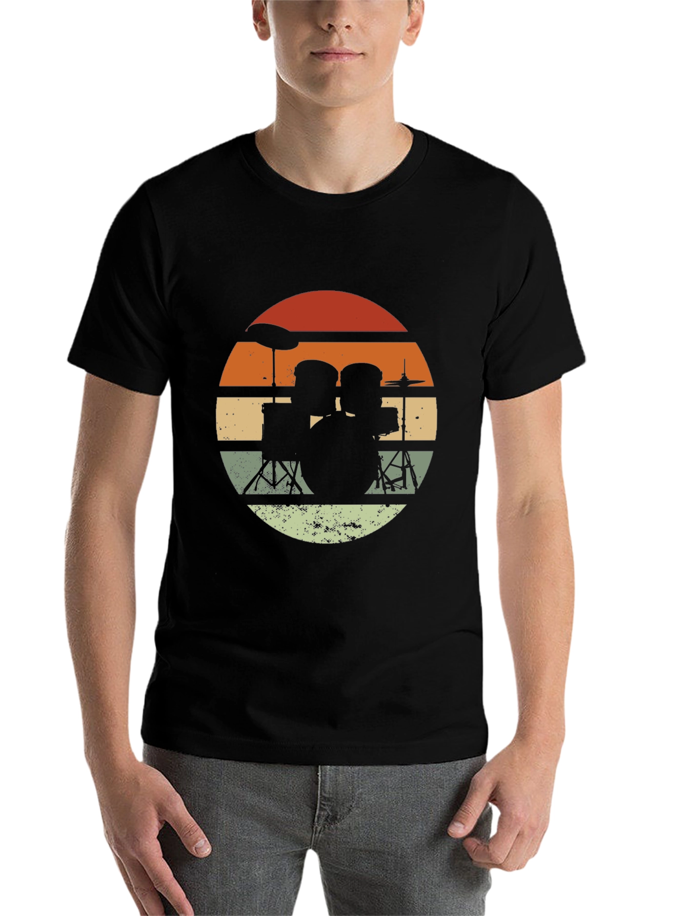 Black Retro Drum Set Graphic T-Shirt - Black view 7