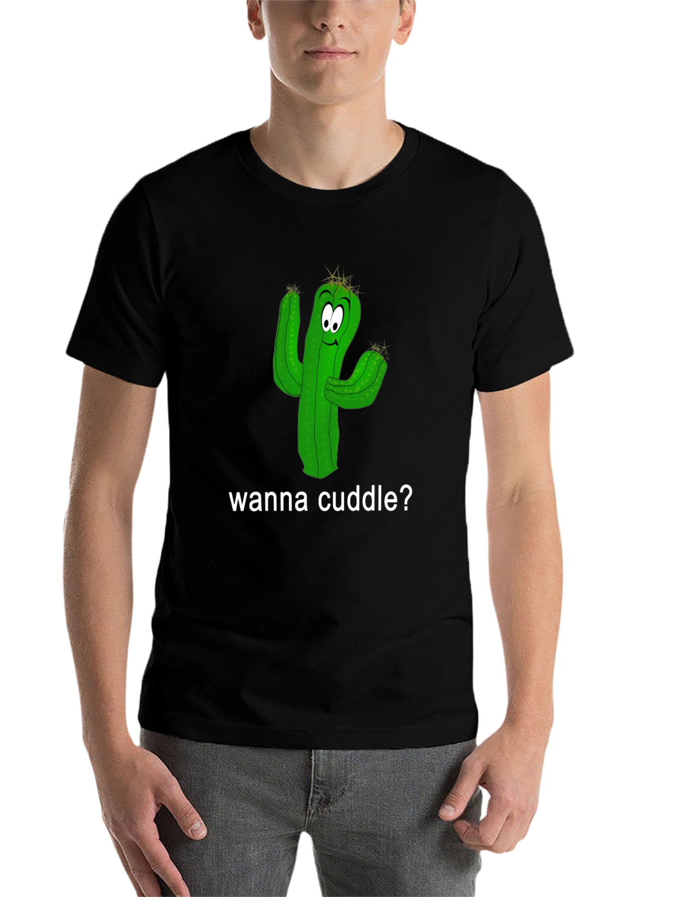 Black Cuddle Cactus T-Shirt - Funny Graphic Tee view 7
