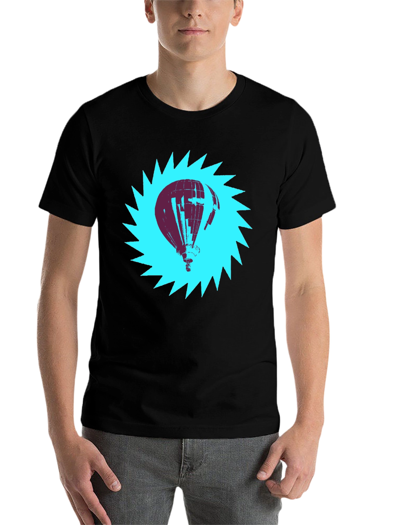 Black Air Balloon Graphic Tee - Men's Black Cotton T-Shirt view 7