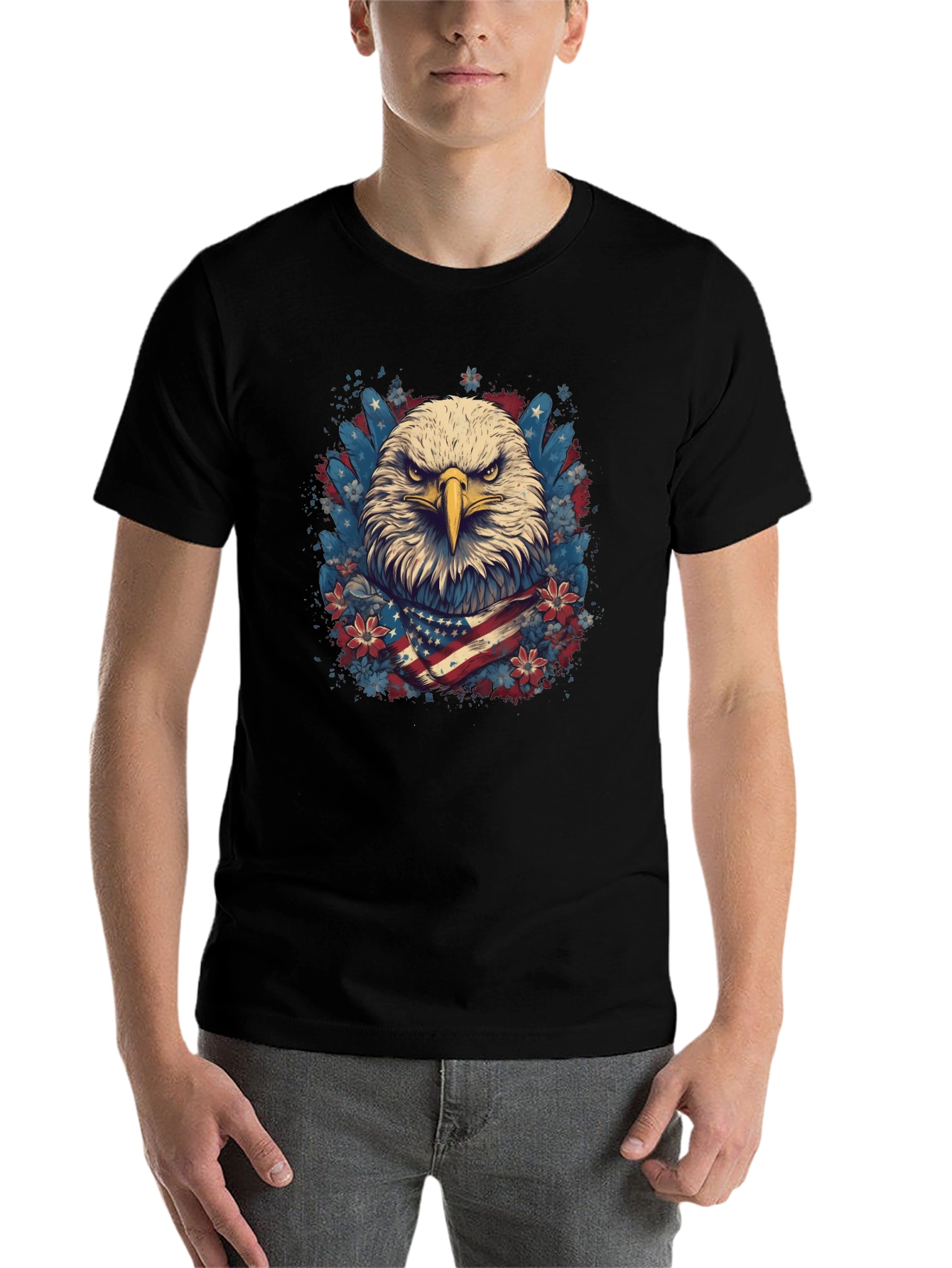 Black American Eagle Graphic Tee Patriotic USA Flag T-Shirt view 7