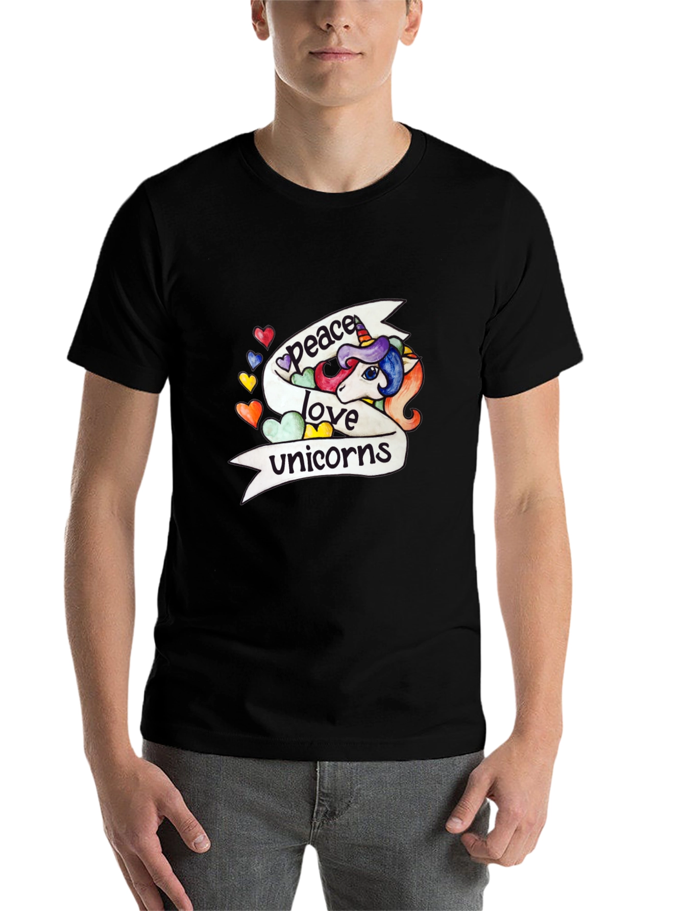 Peace Love Unicorns Graphic Tee - Black Cotton T-Shirt - 7