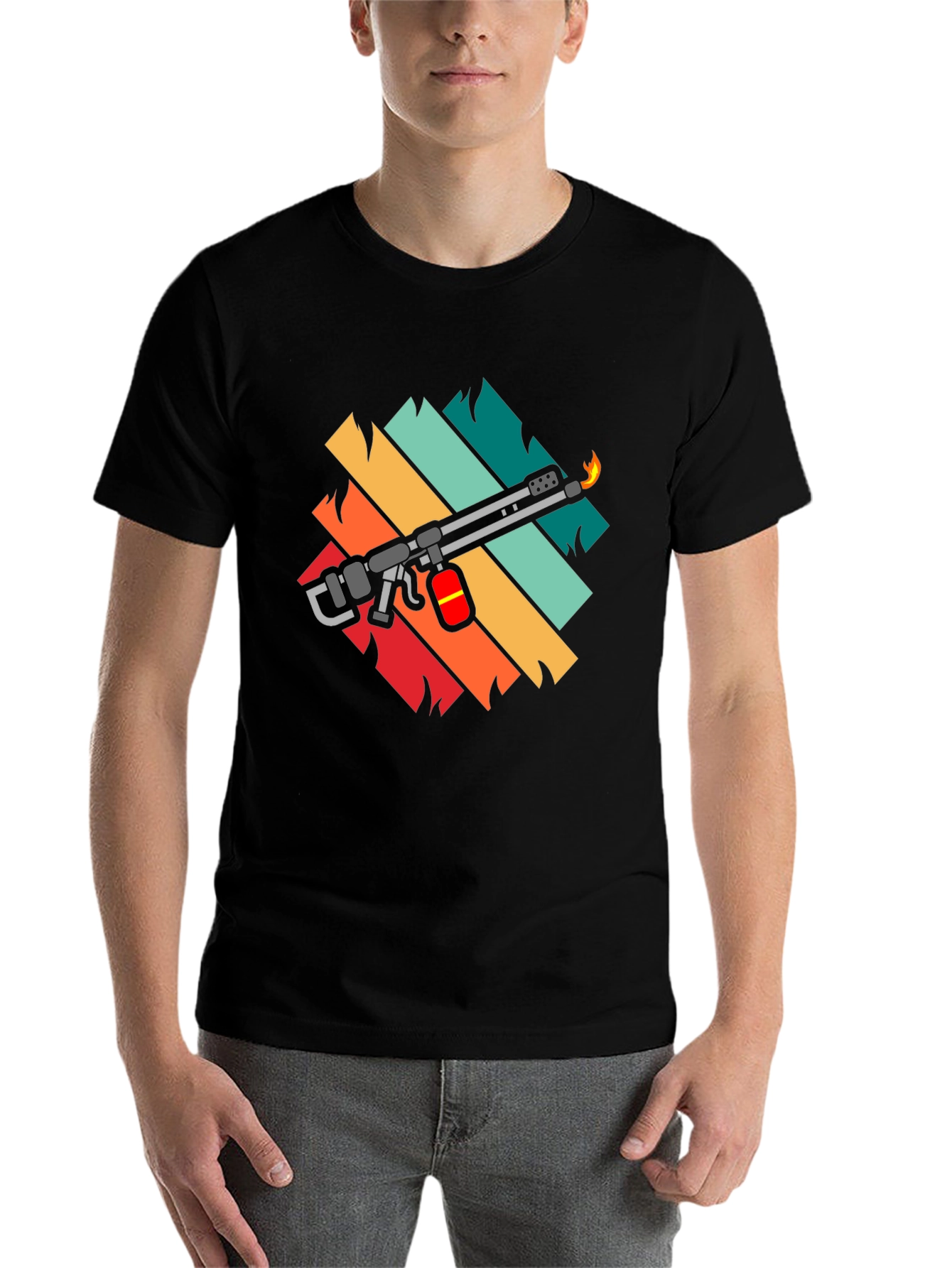 Black Retro Blowtorch Tee - Cool Fire Tool Graphic T-Shirt view 7