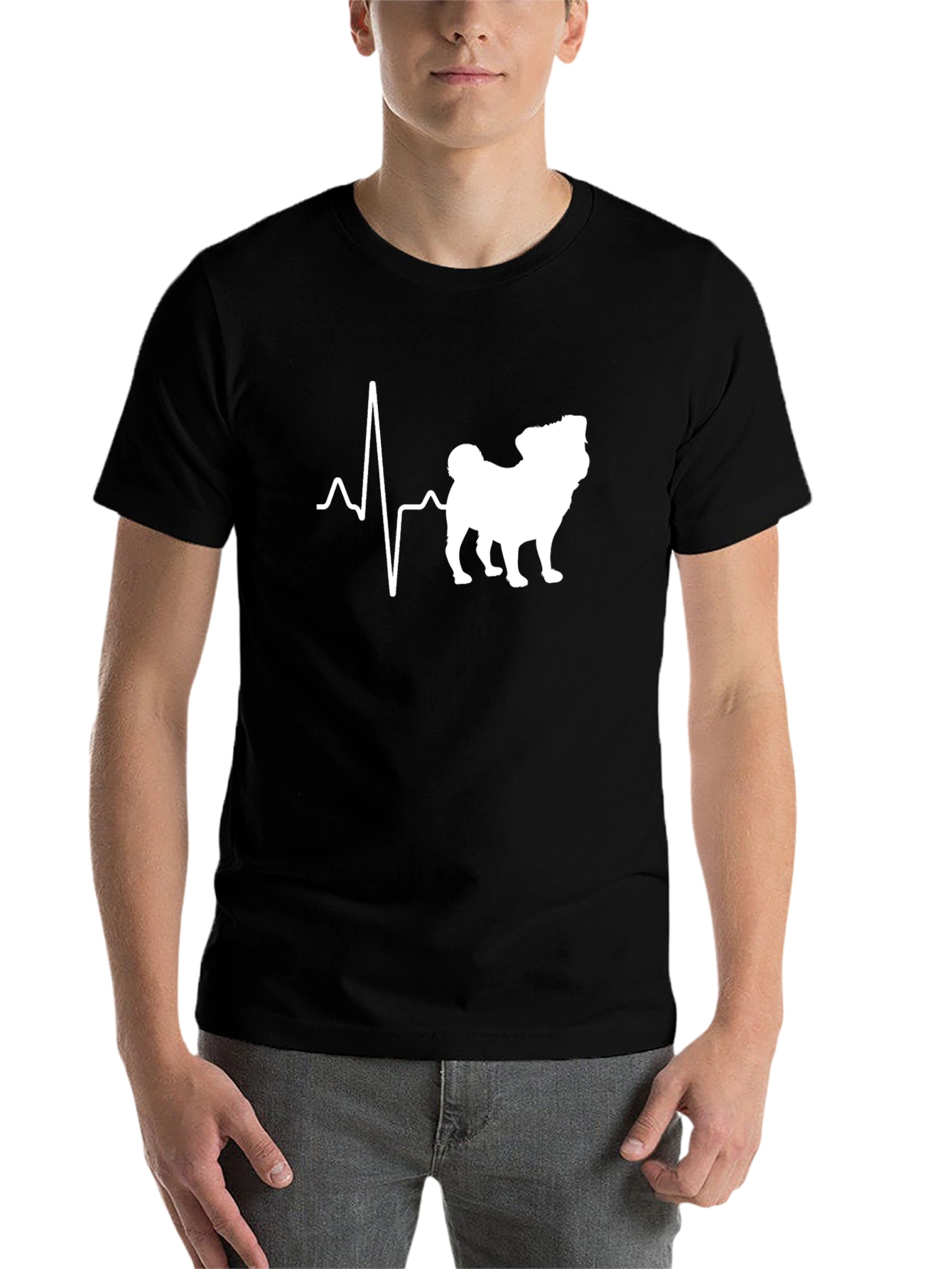 Black Pug Heartbeat T-Shirt - Black view 7