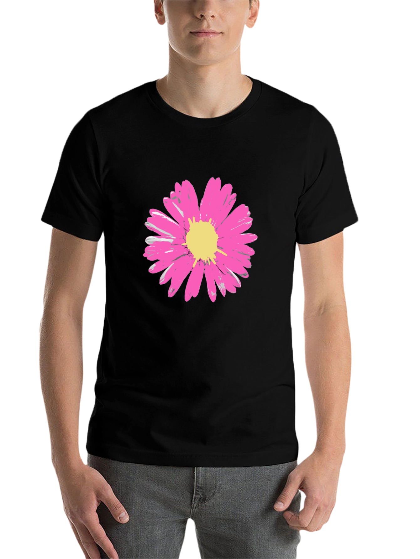 Black Daisy Flower Graphic Tee - Stylish Black Cotton T-Shirt view 7