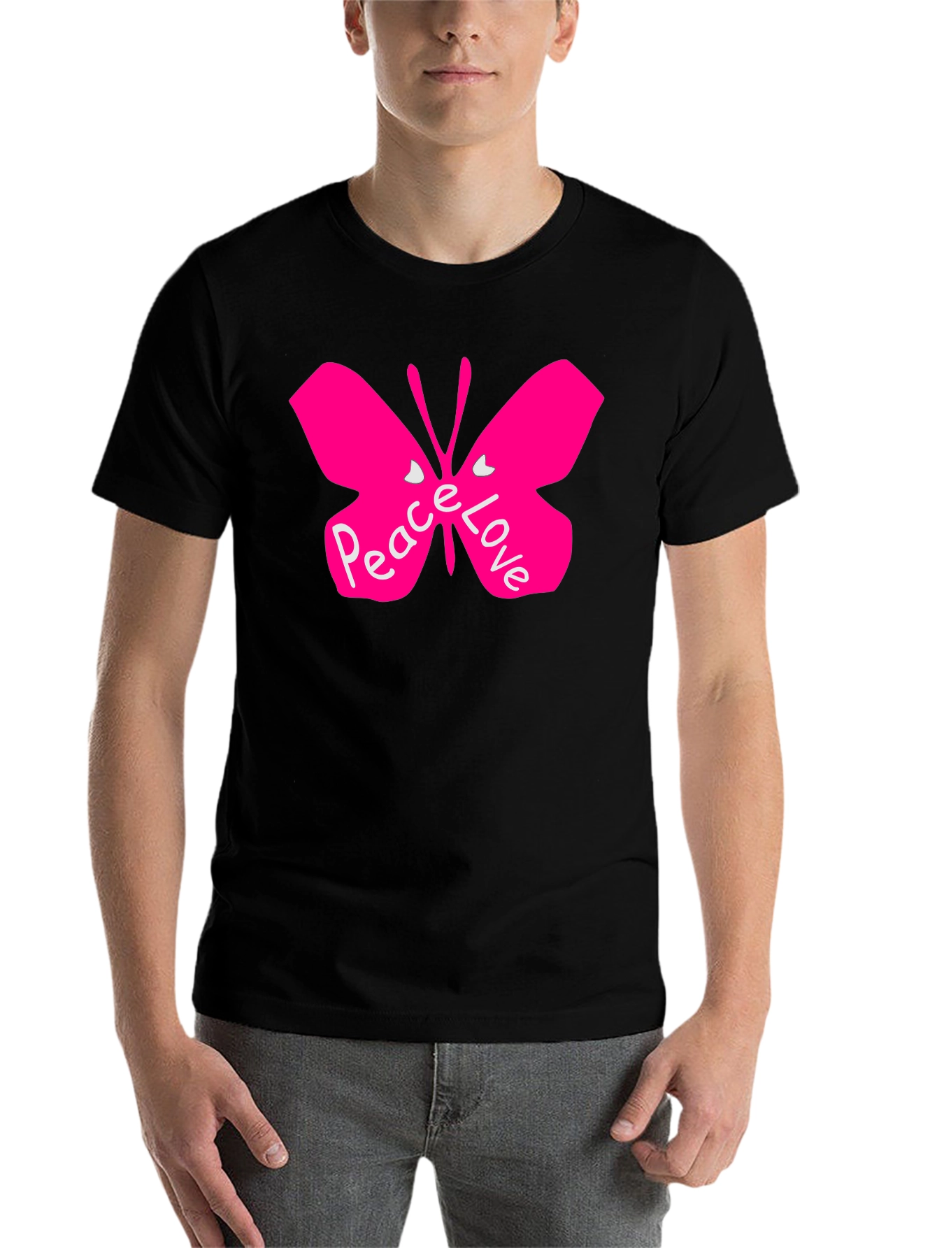 Black Peace Love Butterfly Black T-Shirt view 7