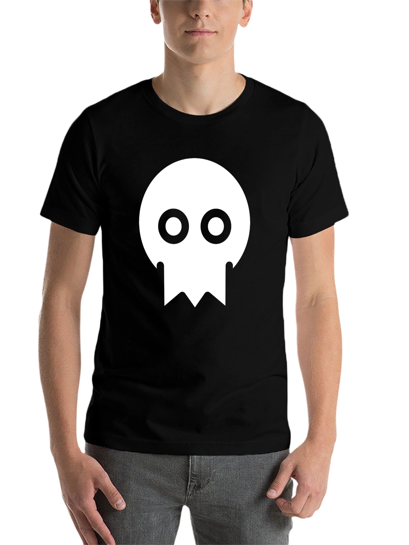 Black Minimalist Skull Graphic Tee - Black Cotton T-Shirt view 7