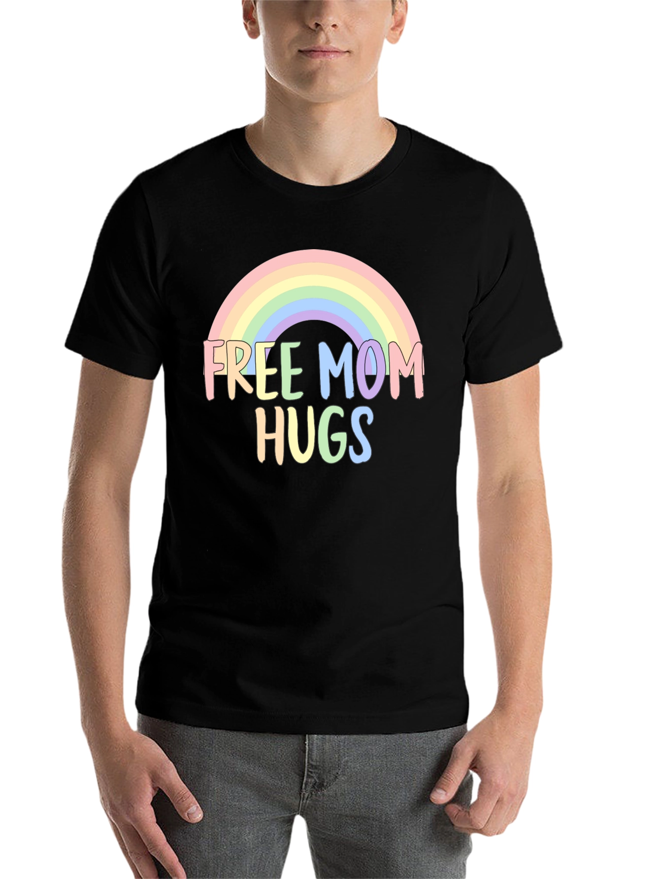 Black Free Mom Hugs Rainbow Graphic Tee view 7