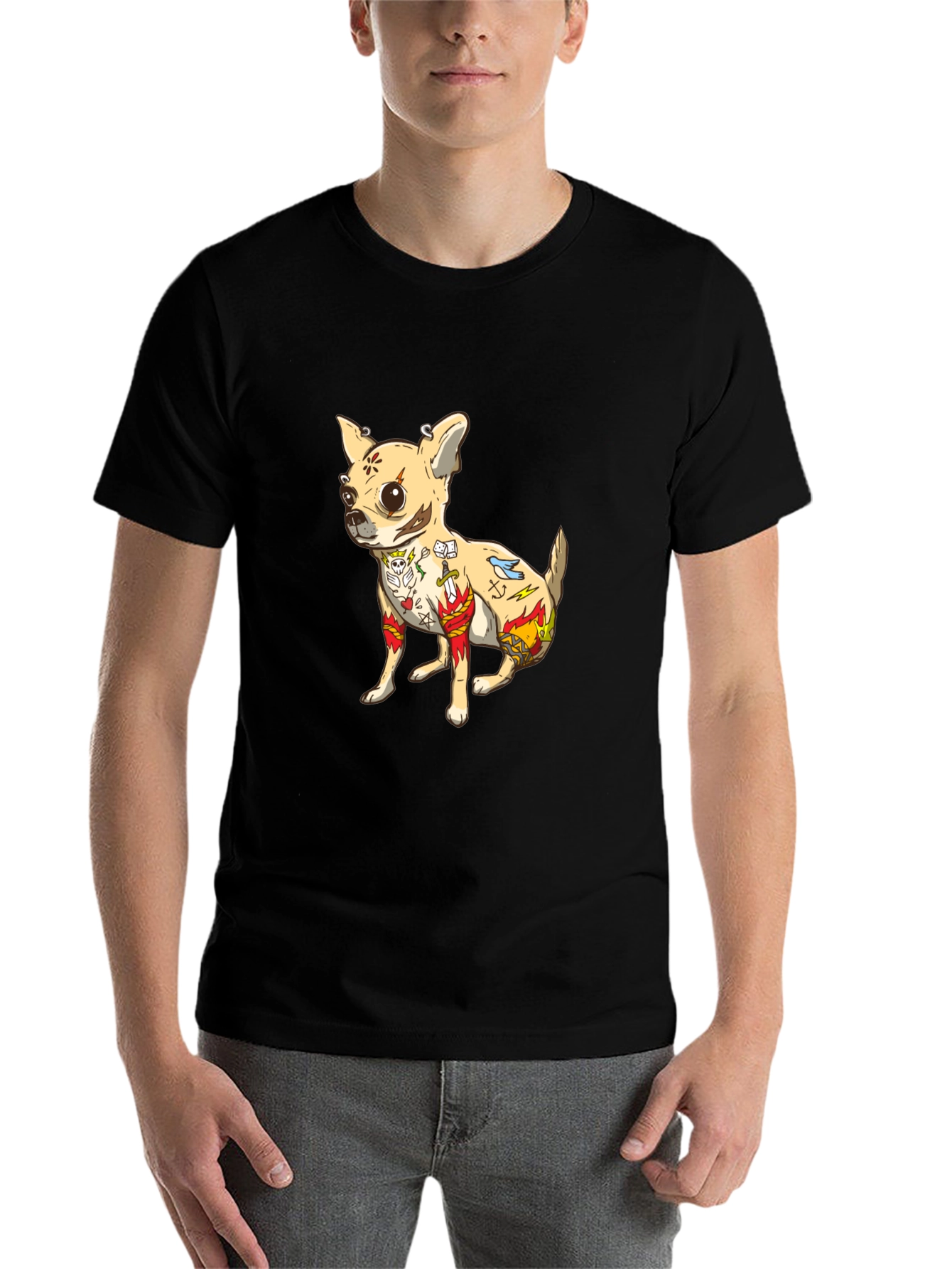 Tattooed Chihuahua Graphic Tee - Black Cotton T-Shirt - 7