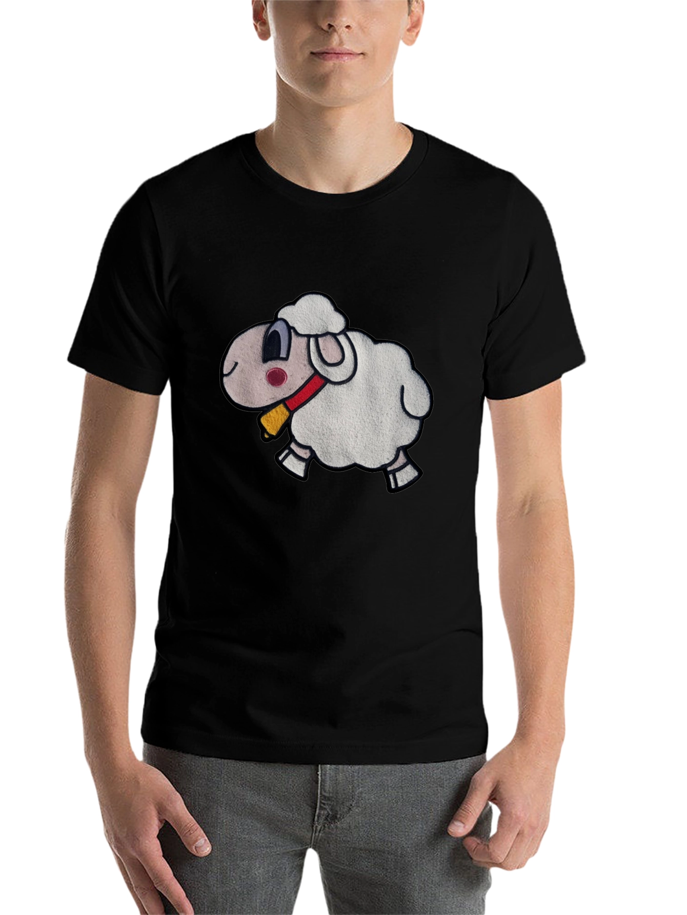 Black Cartoon Sheep Graphic Black T-Shirt view 7