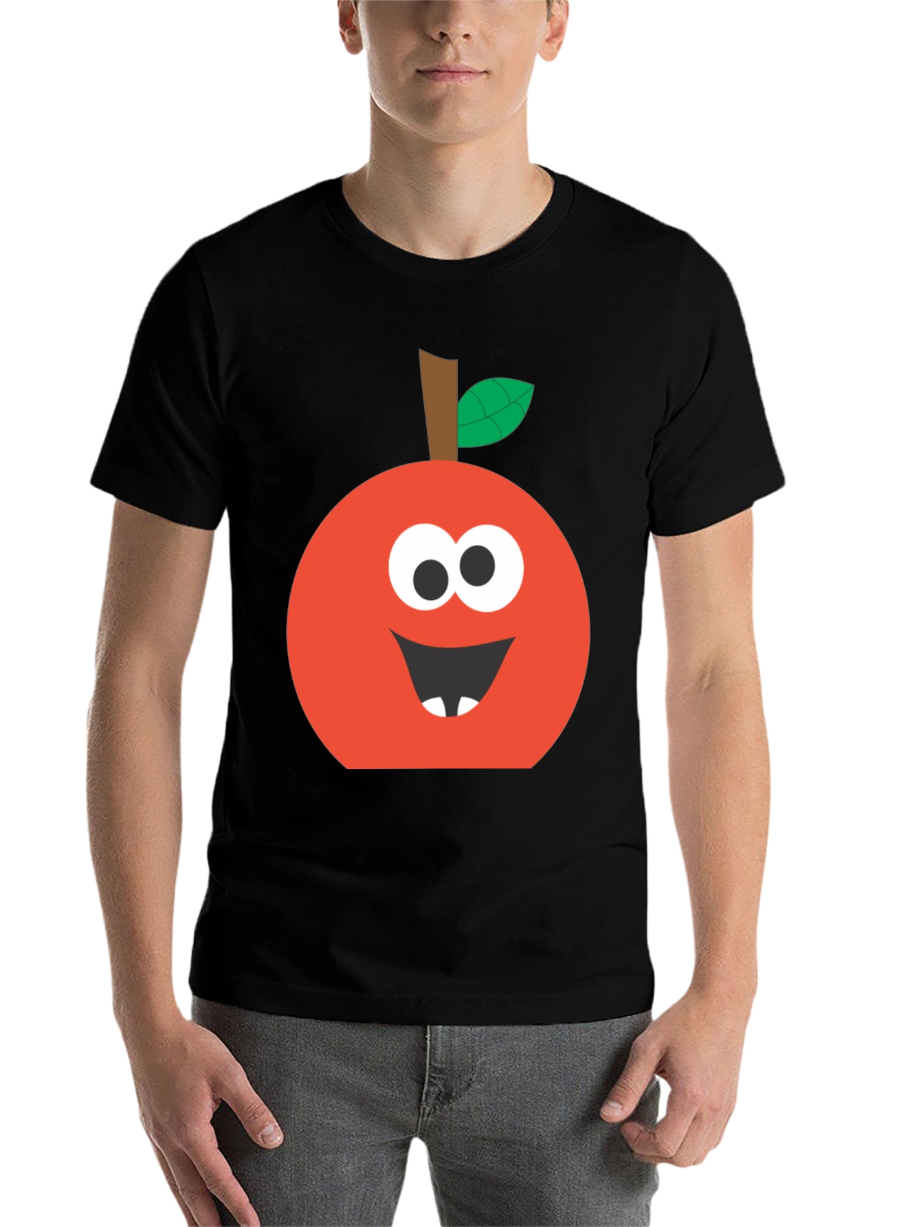 Black Funny Apple Face T-Shirt - Cute Cartoon Graphic Tee view 7