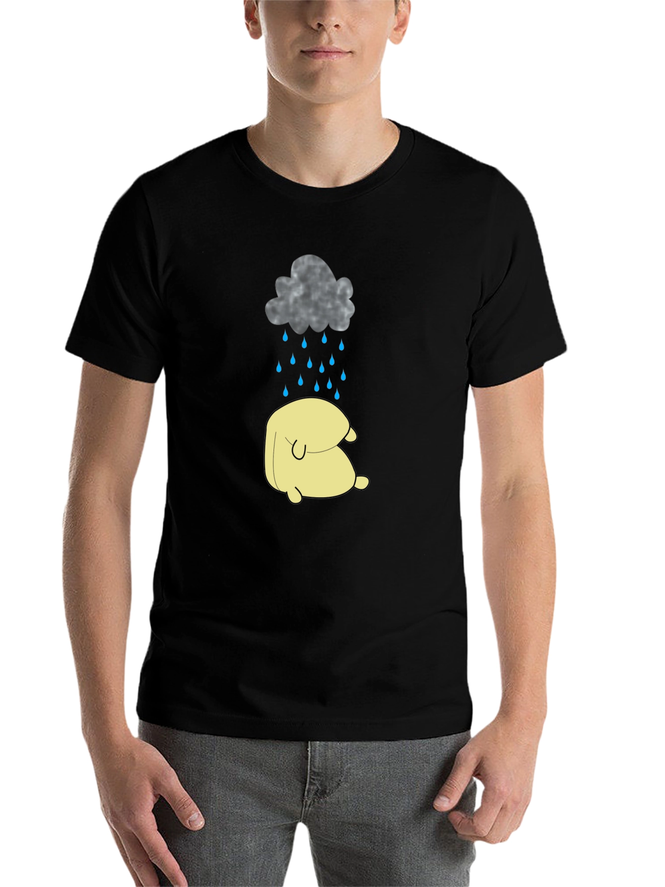 Black Sad Cloud & Character Graphic Tee - Black Cotton view 7