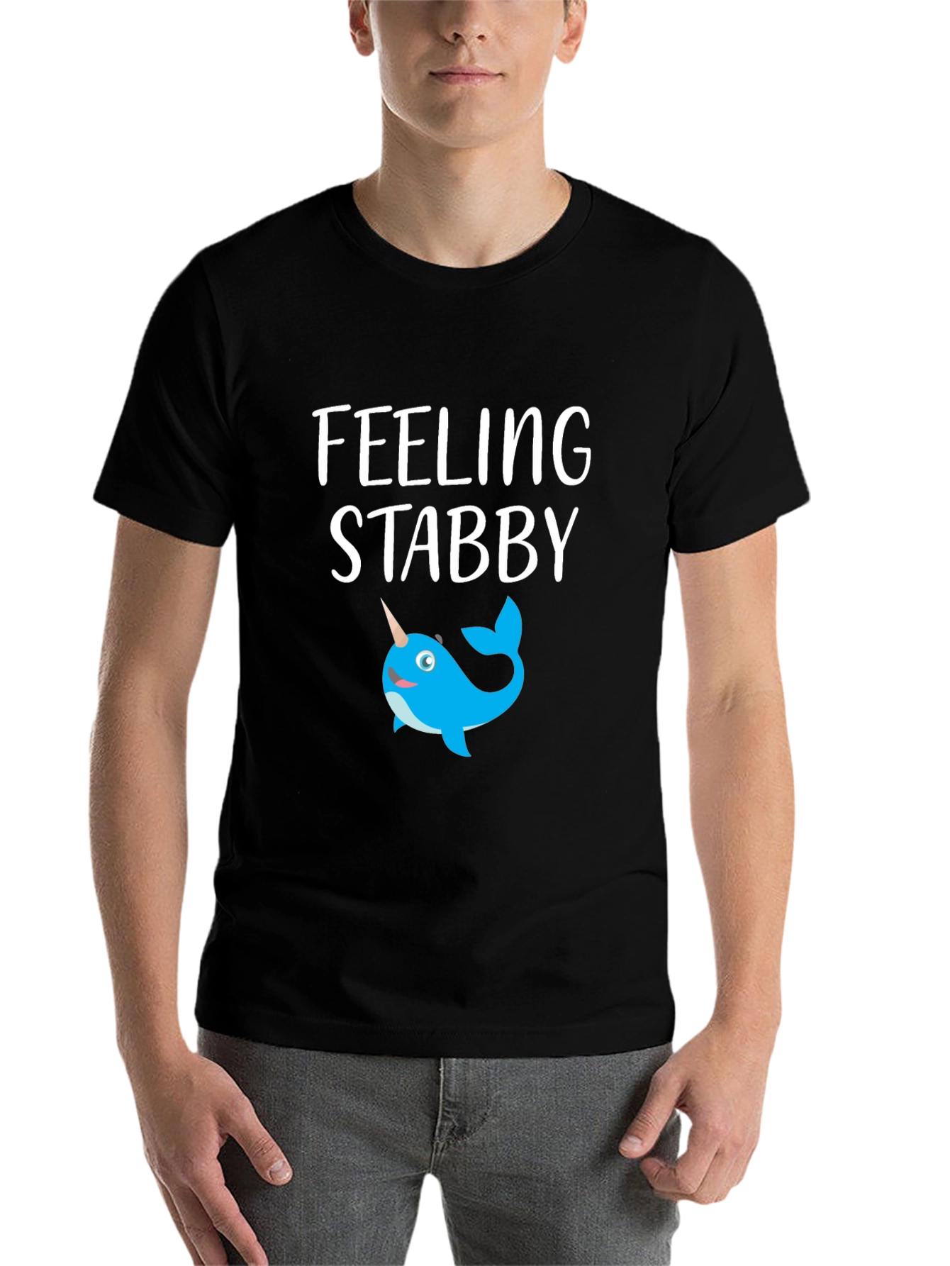 Black Feeling Stabby Narwhal Graphic T-Shirt - Black view 7