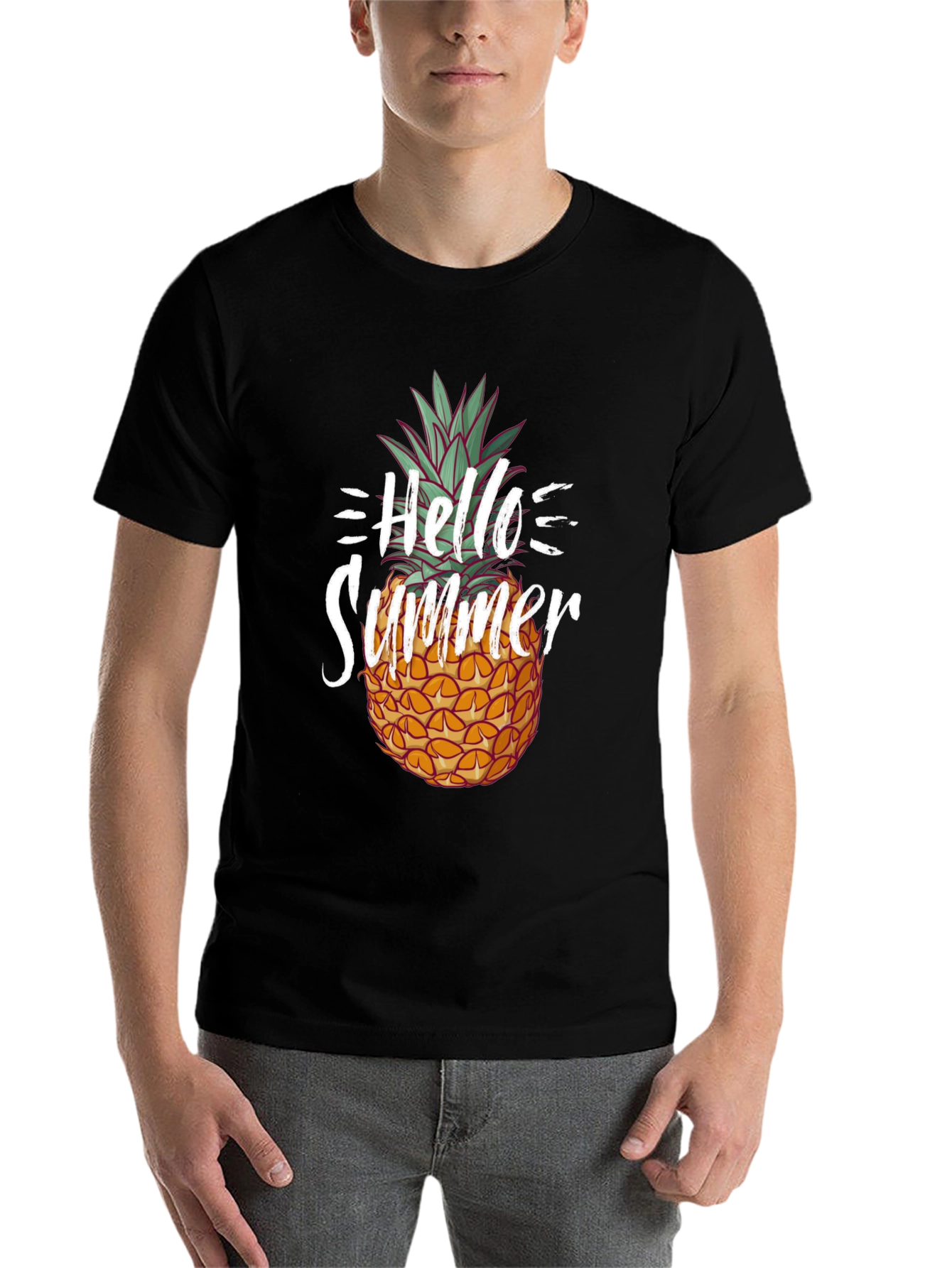 Black Hello Summer Pineapple Graphic Tee - Unisex view 7