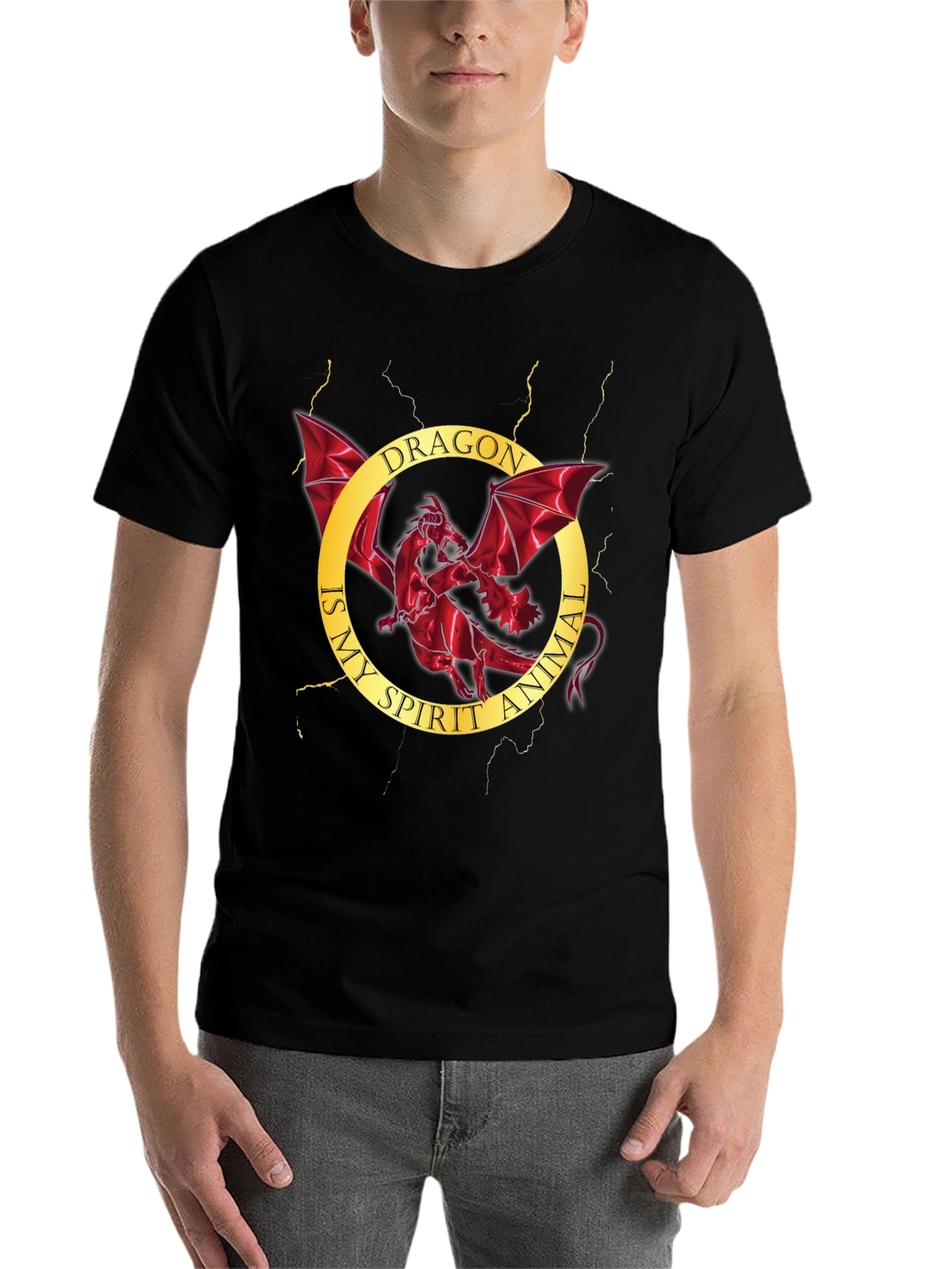 Black Dragon Spirit Animal Graphic Tee - Men's Black T-Shirt view 7