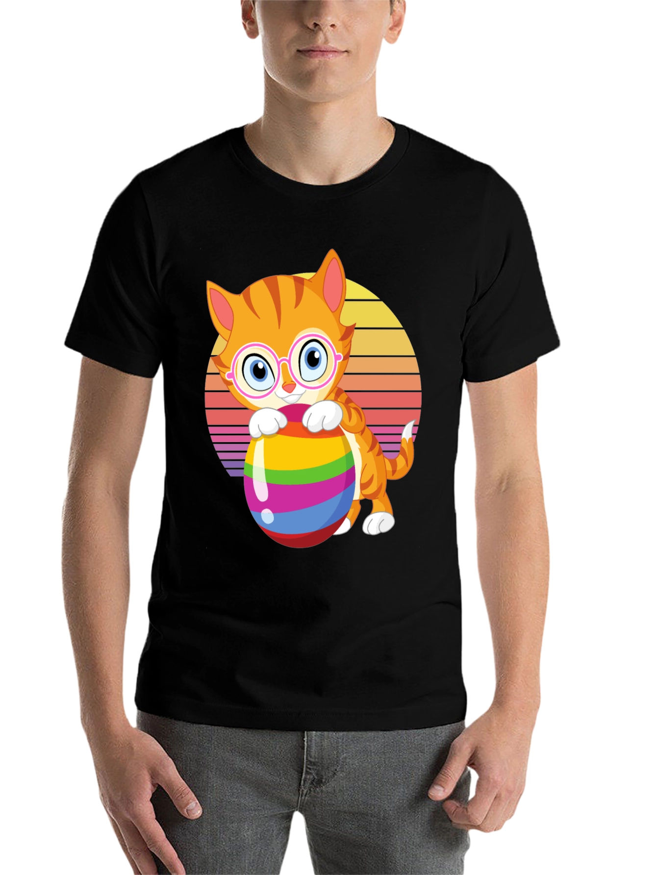 Black Cat with Easter Egg Graphic Tee view 7