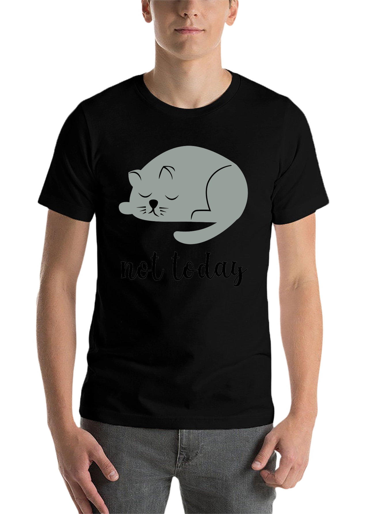 Black Not Today Lazy Cat Graphic Tee - Men's Black T-Shirt view 7