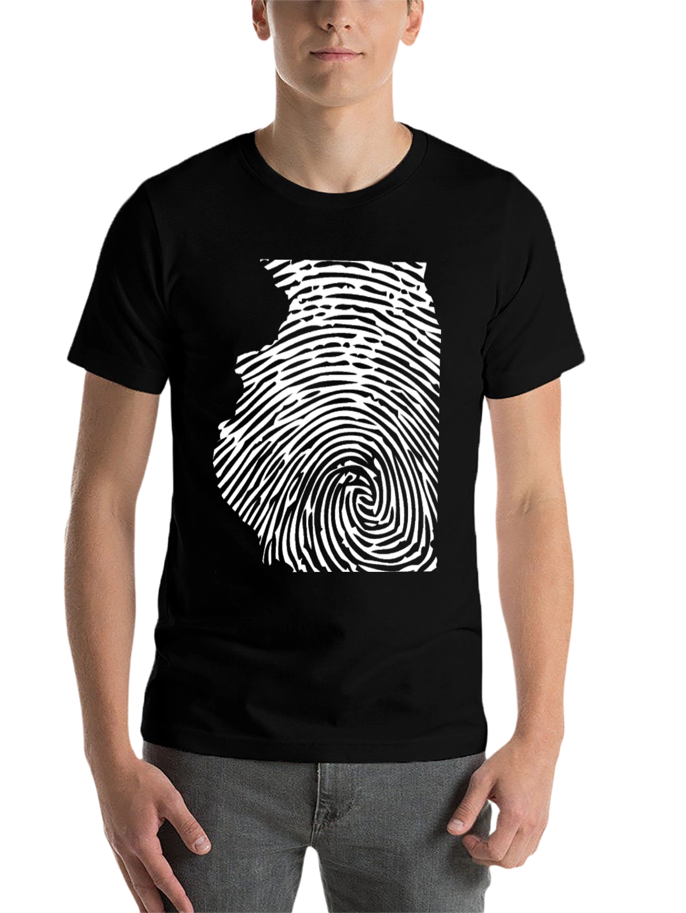 Black Unique Fingerprint State Silhouette Black T-Shirt view 7