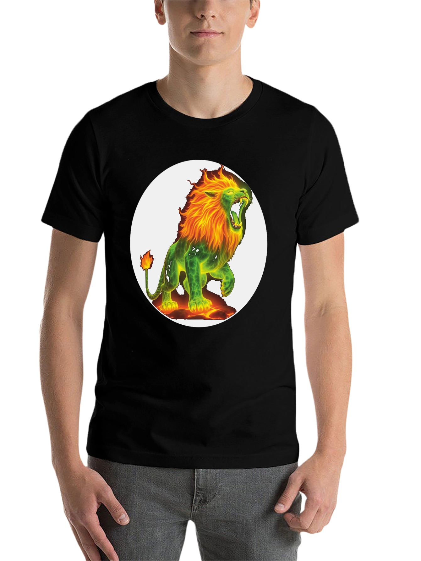 Black Fiery Lion Graphic Tee - Bold & Unique Design view 7