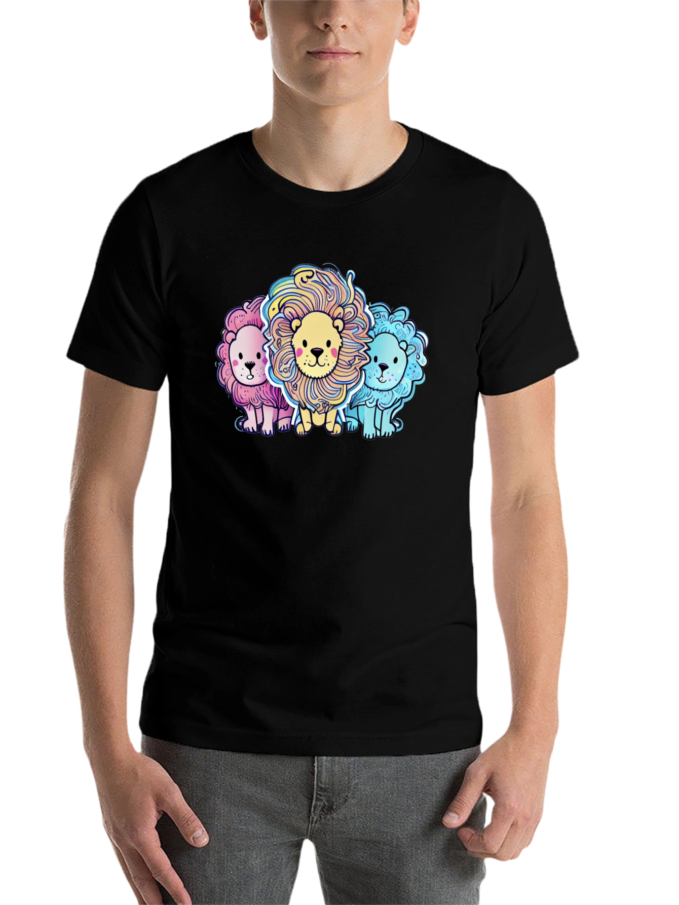 Black Cute Cartoon Lions Graphic Tee view 7