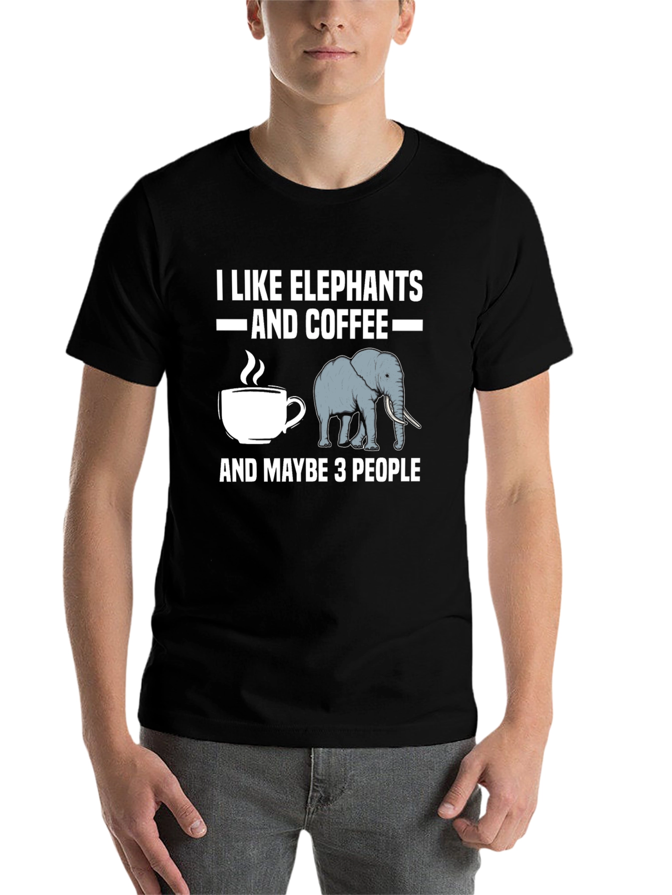 Black I Like Elephants and Coffee T-Shirt view 7