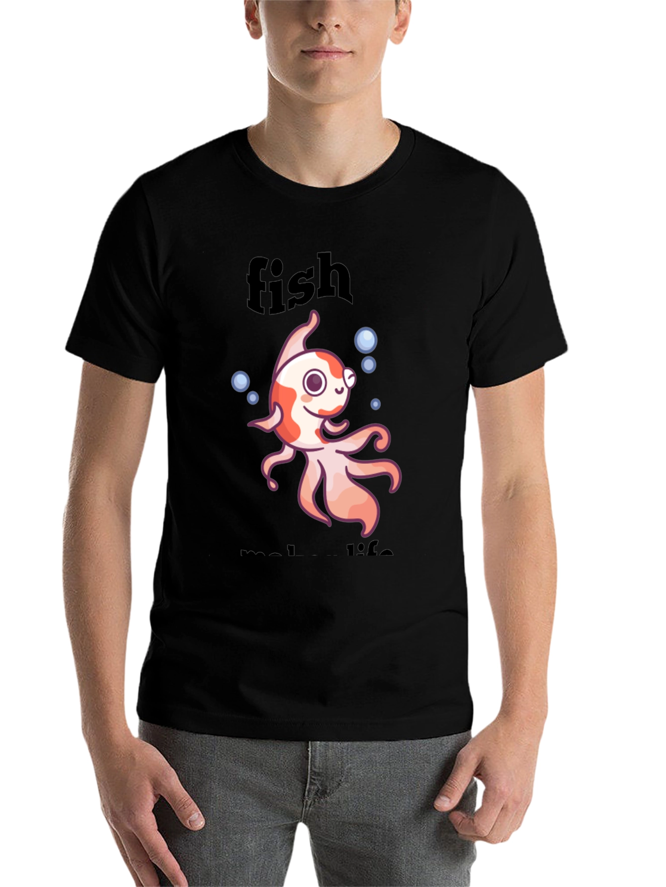 Black Fish Make Life T-Shirt - Fun Animal Design view 7