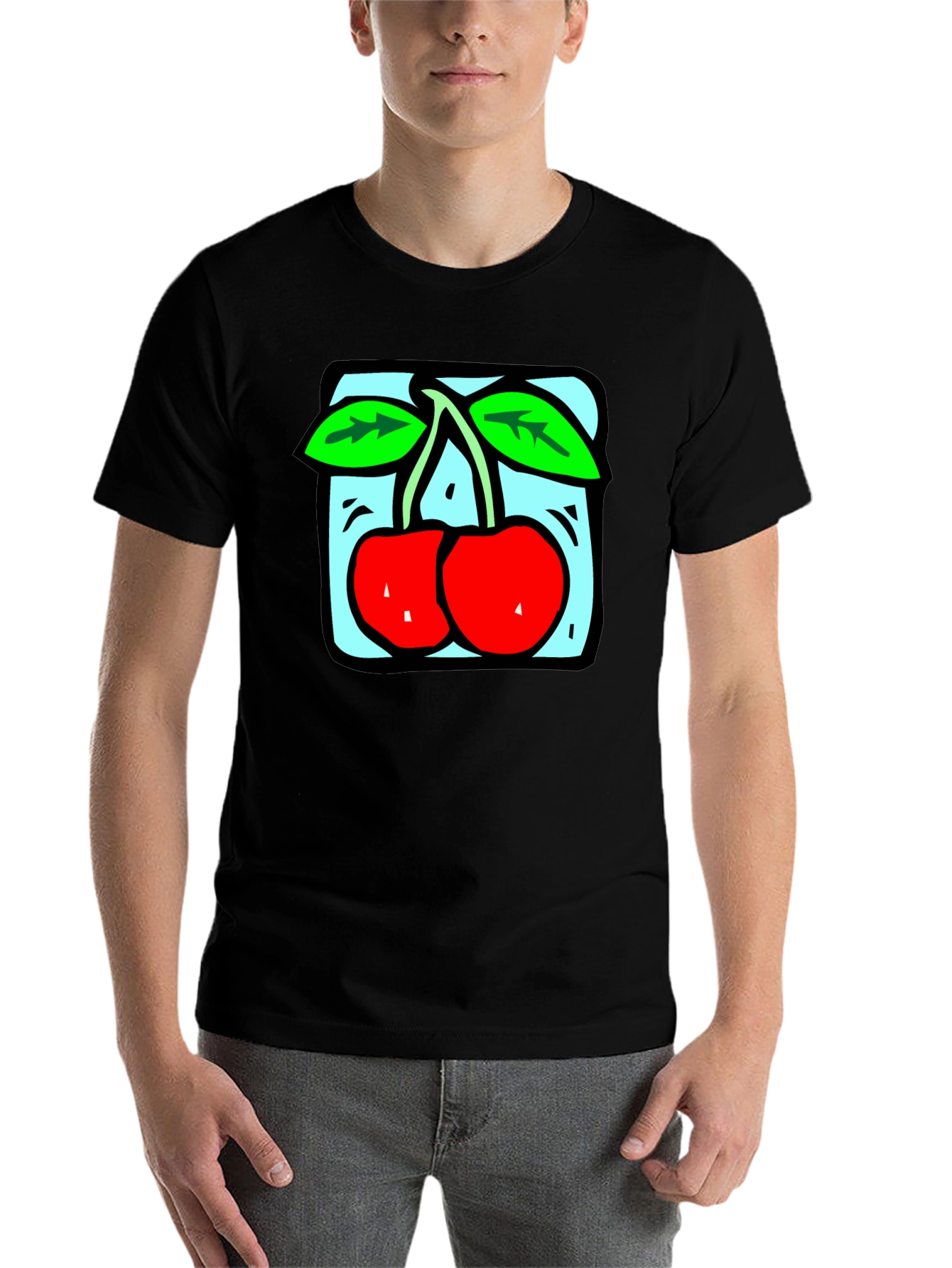 Black Retro Cherry Graphic Tee - Black Cotton T-Shirt view 7