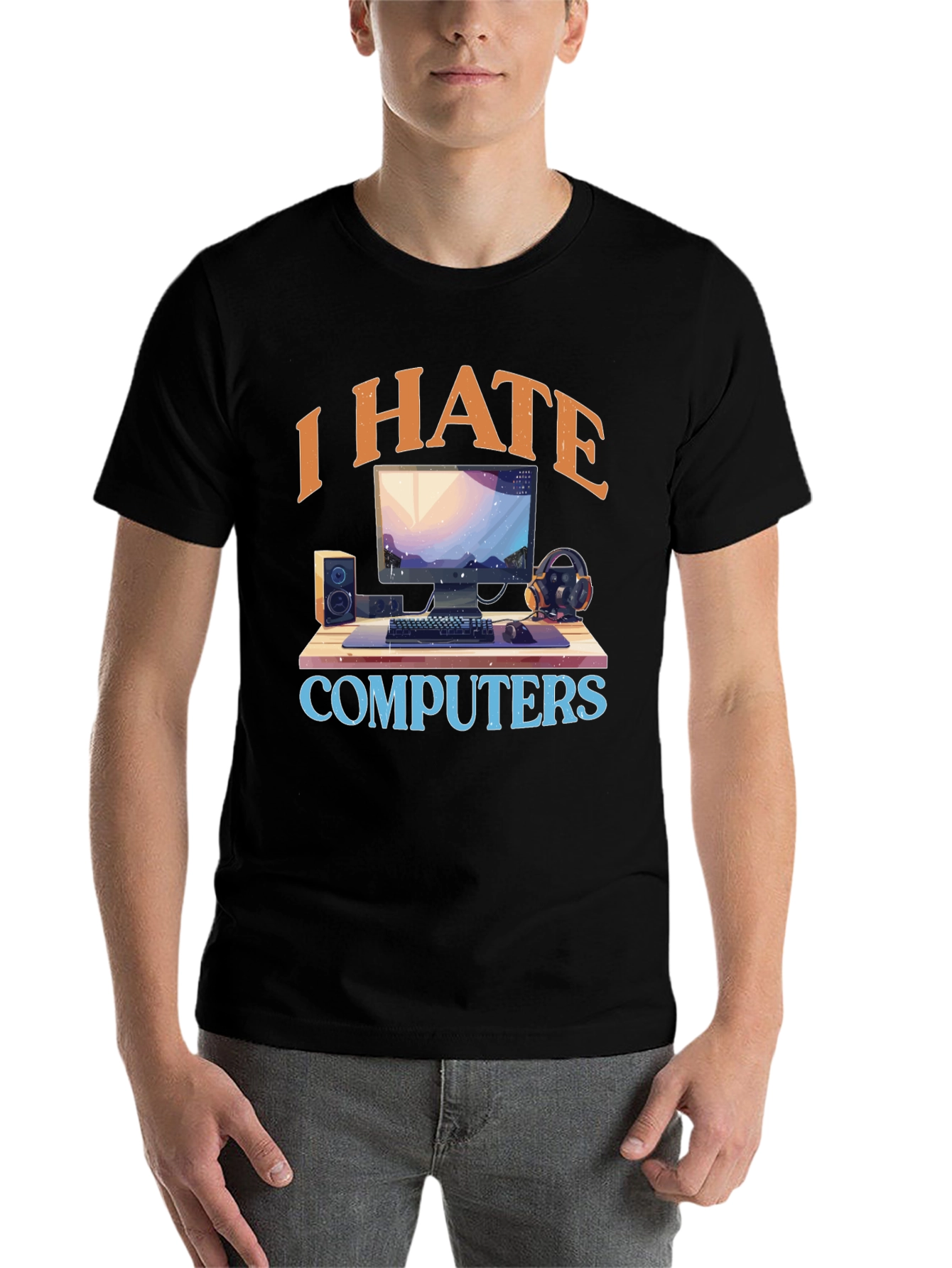 Black I Hate Computers Graphic Tee view 7