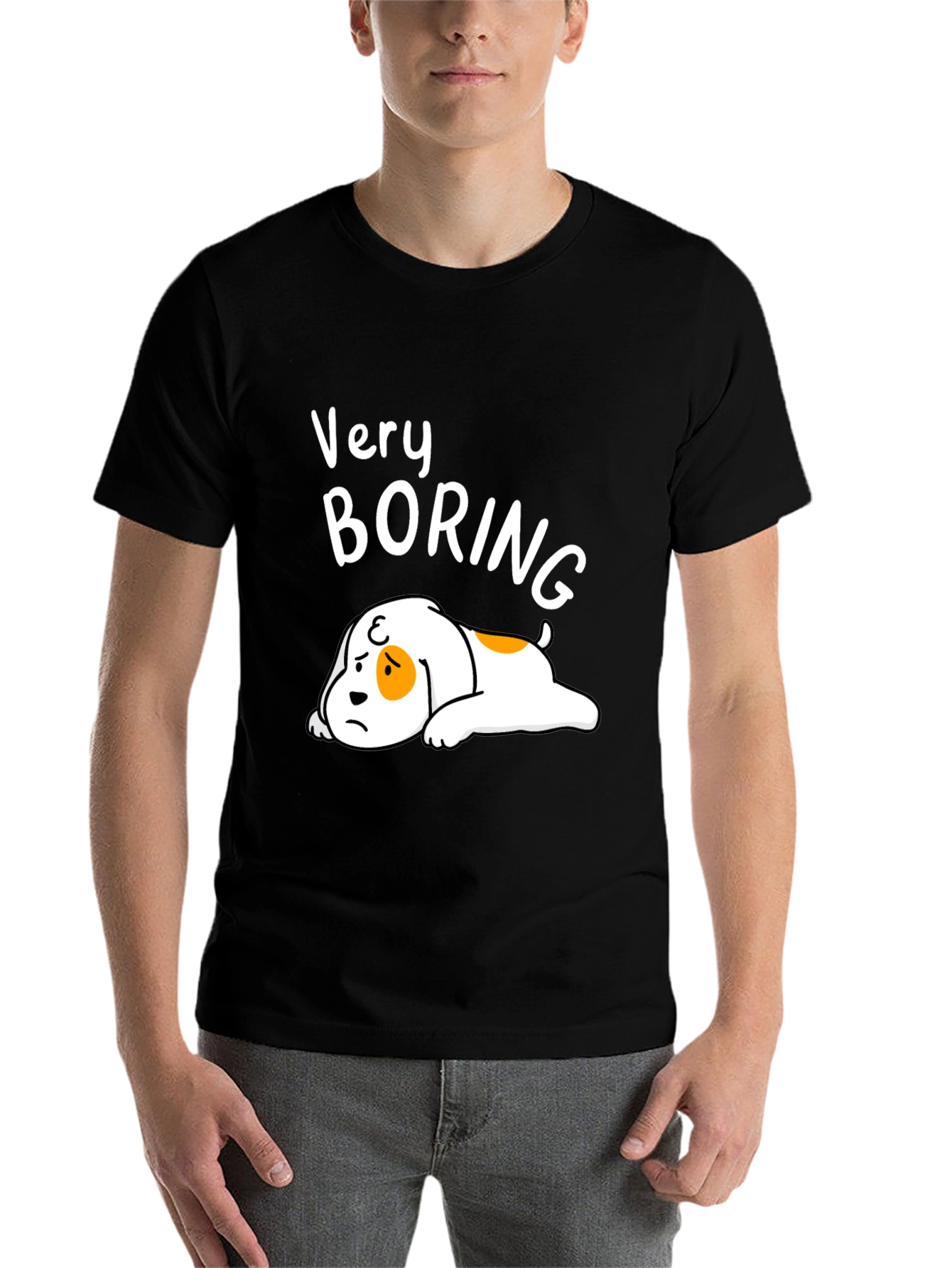 Black Funny Very Boring Dog Graphic Tee view 7