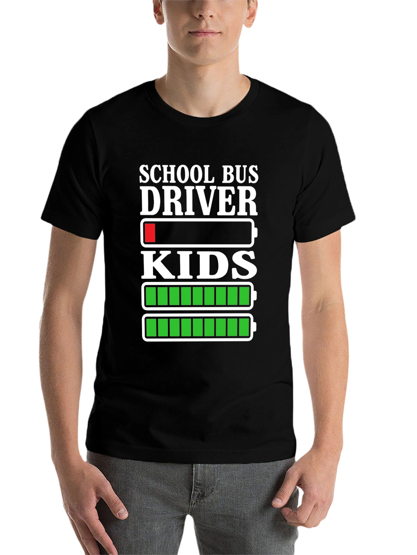 Black School Bus Driver Battery T-Shirt view 7
